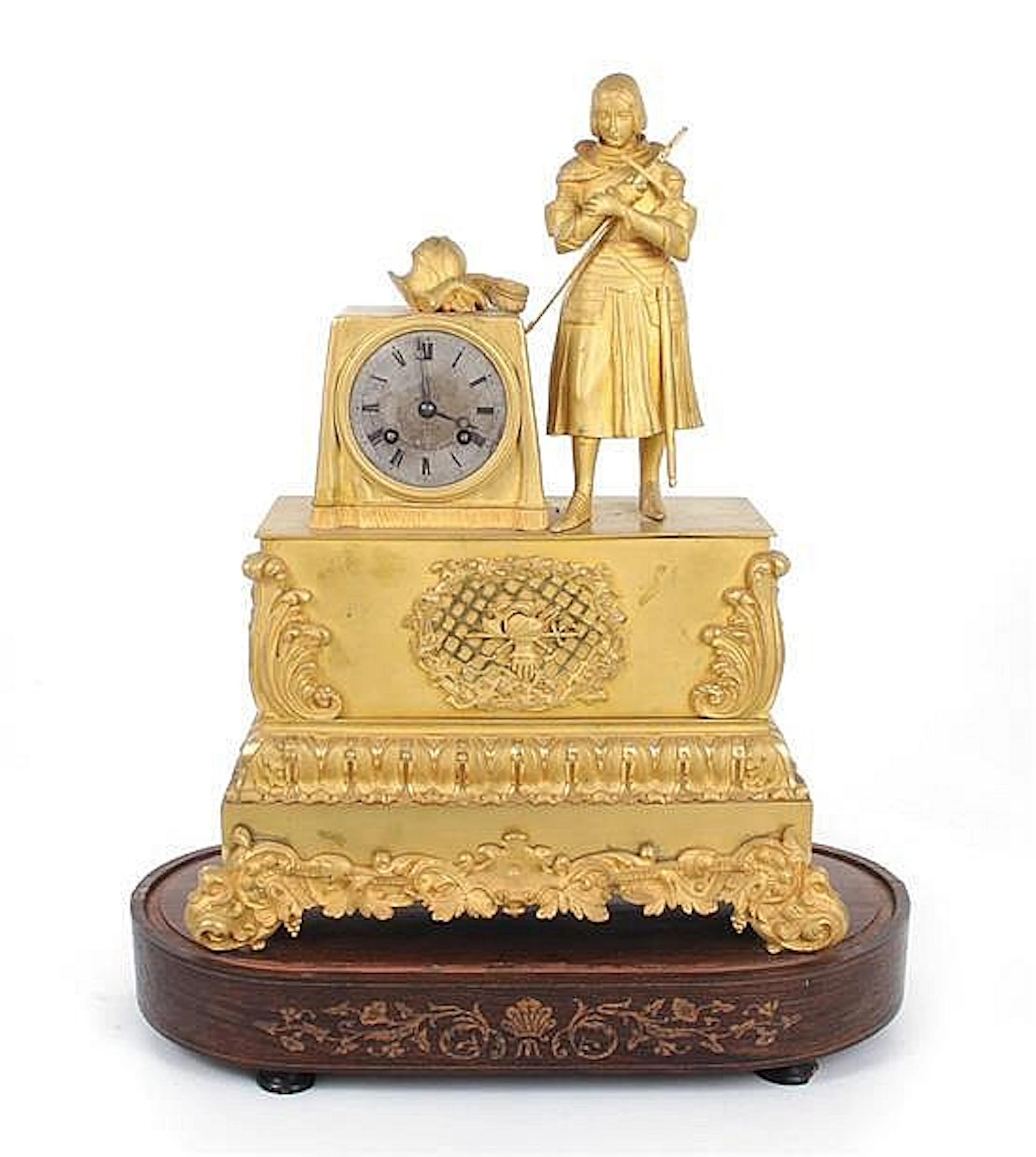 French gilt-bronze figural mantel clock, of Southern interest