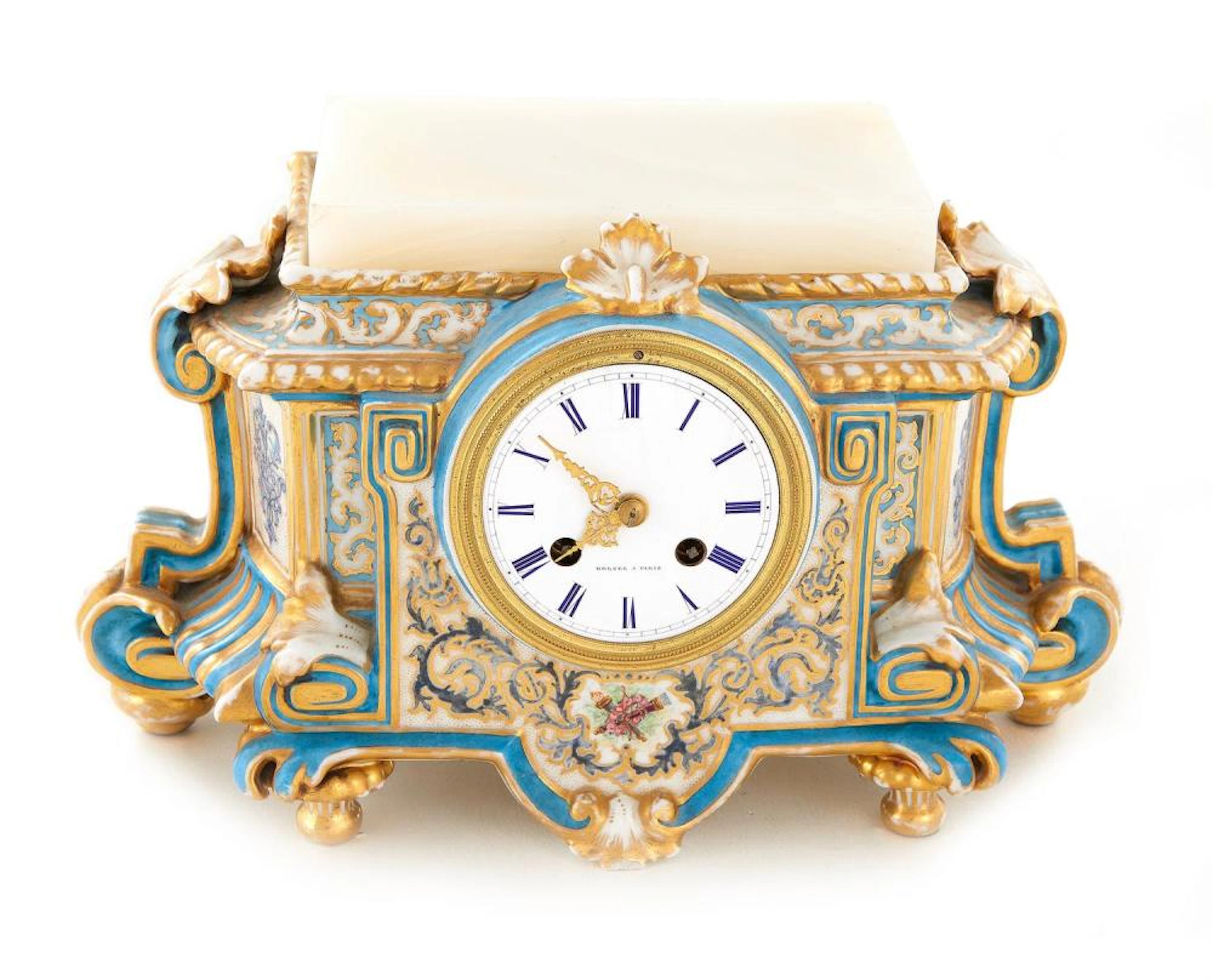 French Porcelain Mantel Clock, Berger a Paris