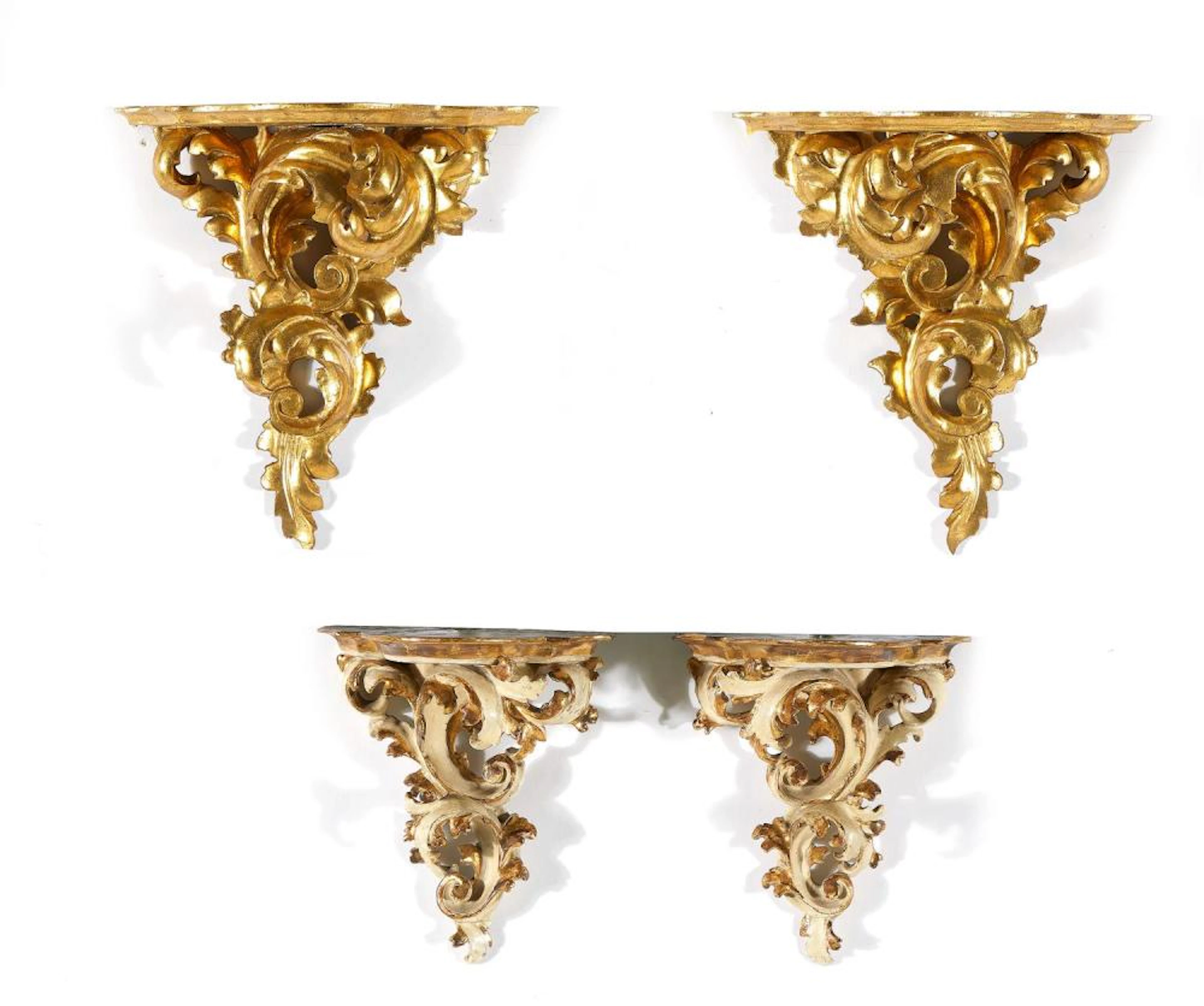 Italian Carved Wood and Gilded Wall Brackets (4pcs)