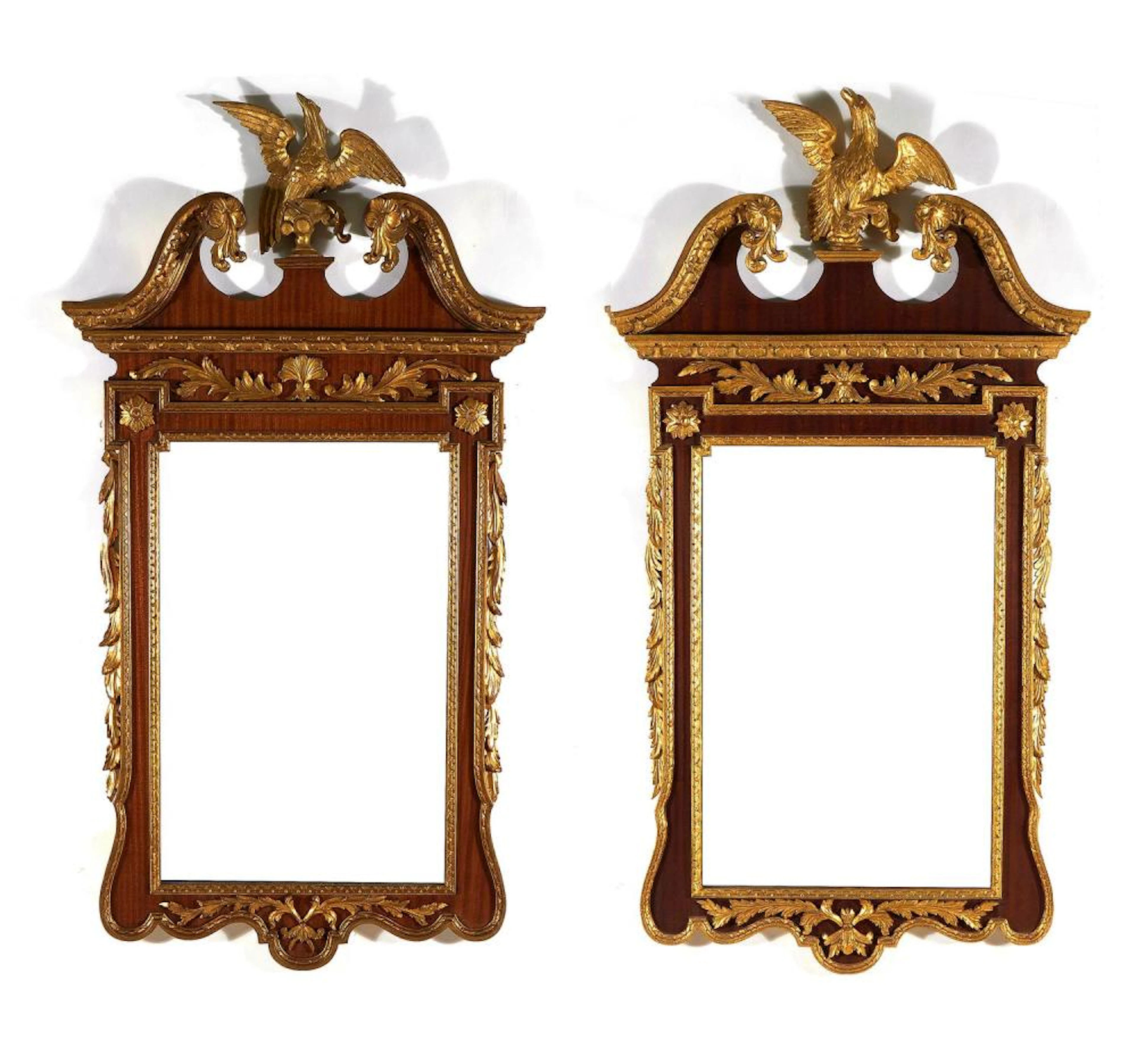 ear Pair Georgian Style Parcel-Gilt Carved Mahogany Mirrors (2pcs)