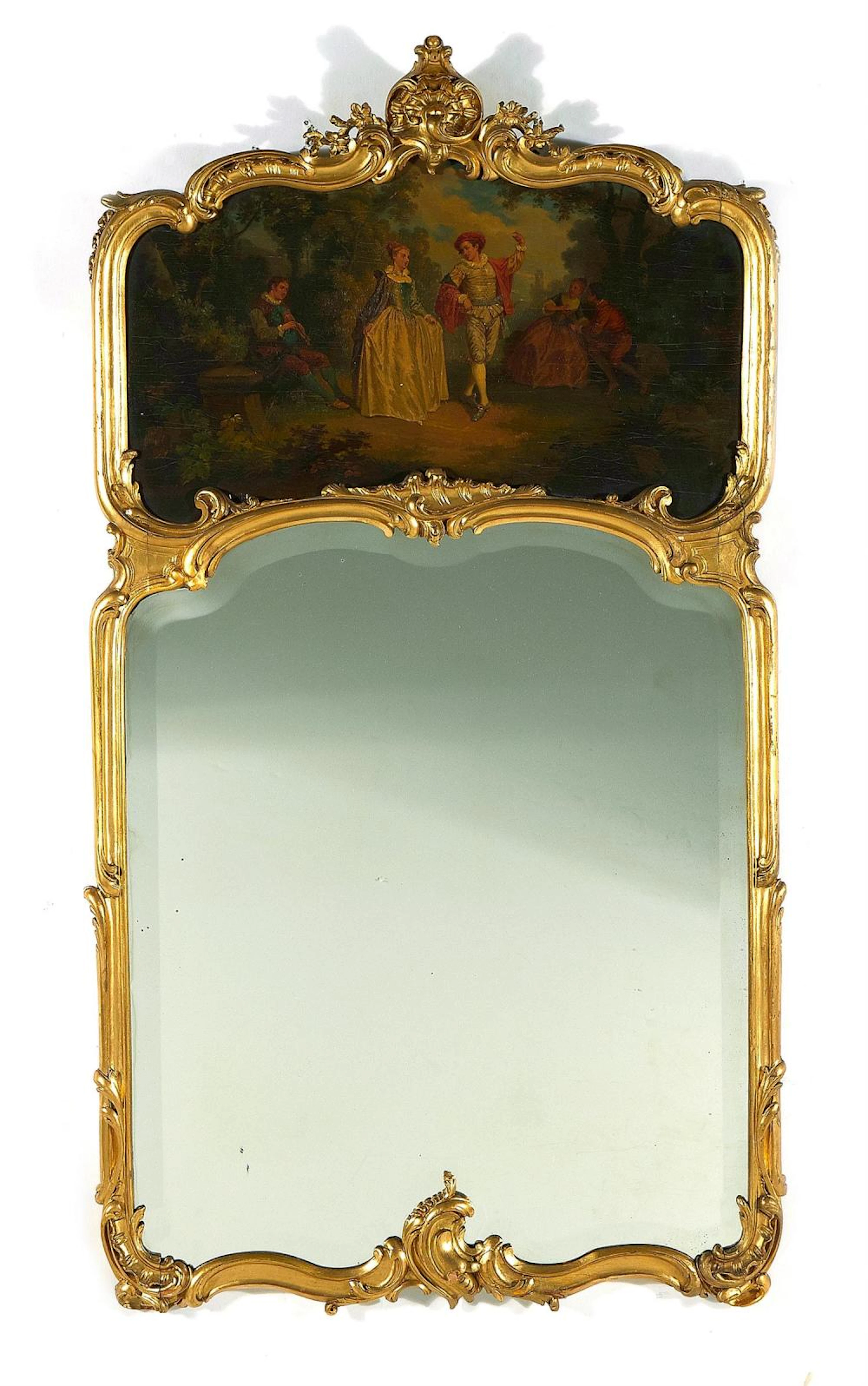Continental Carved Giltwood Trumeau Mirror