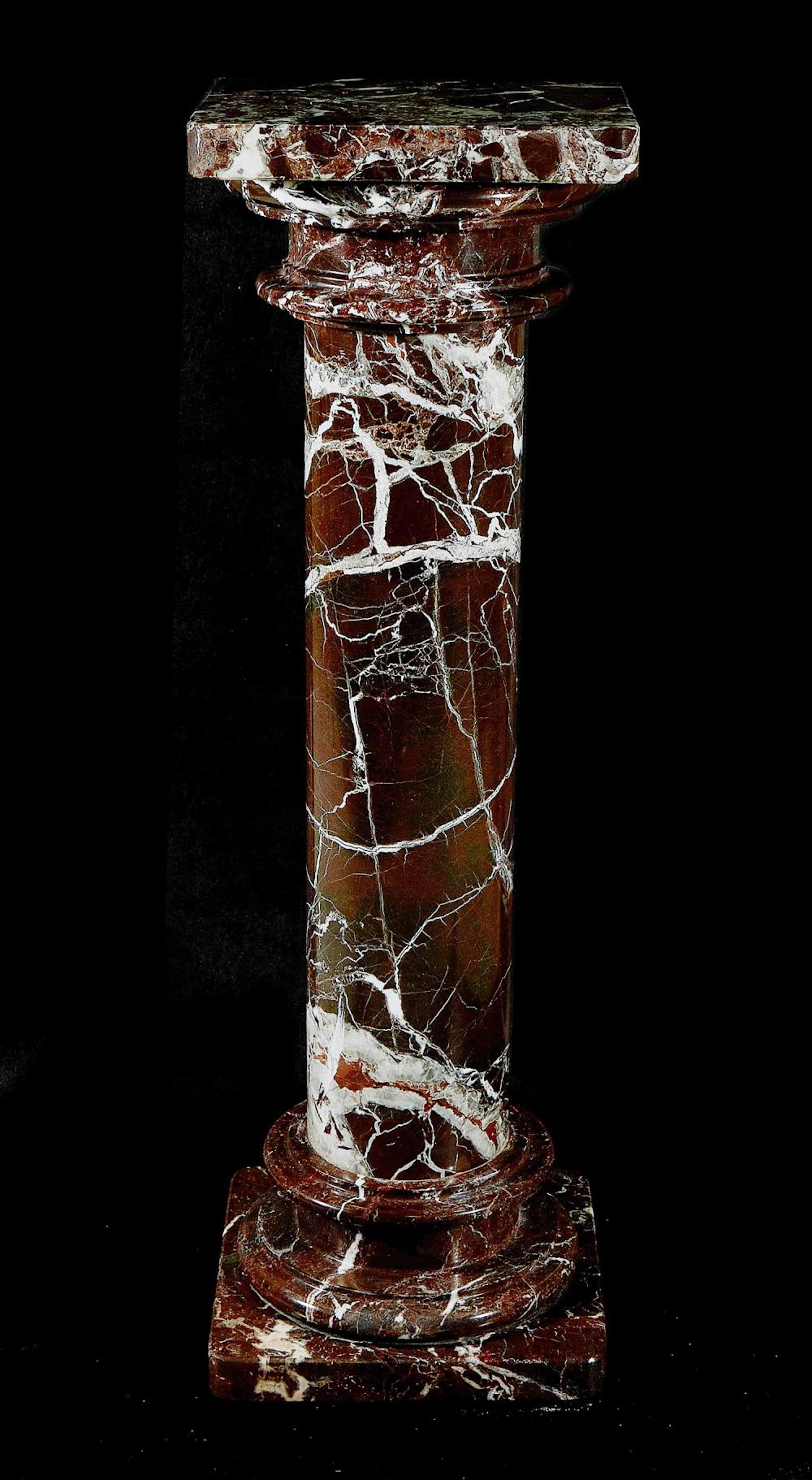 Carved Rouge and White-Veined Marble Pedestal