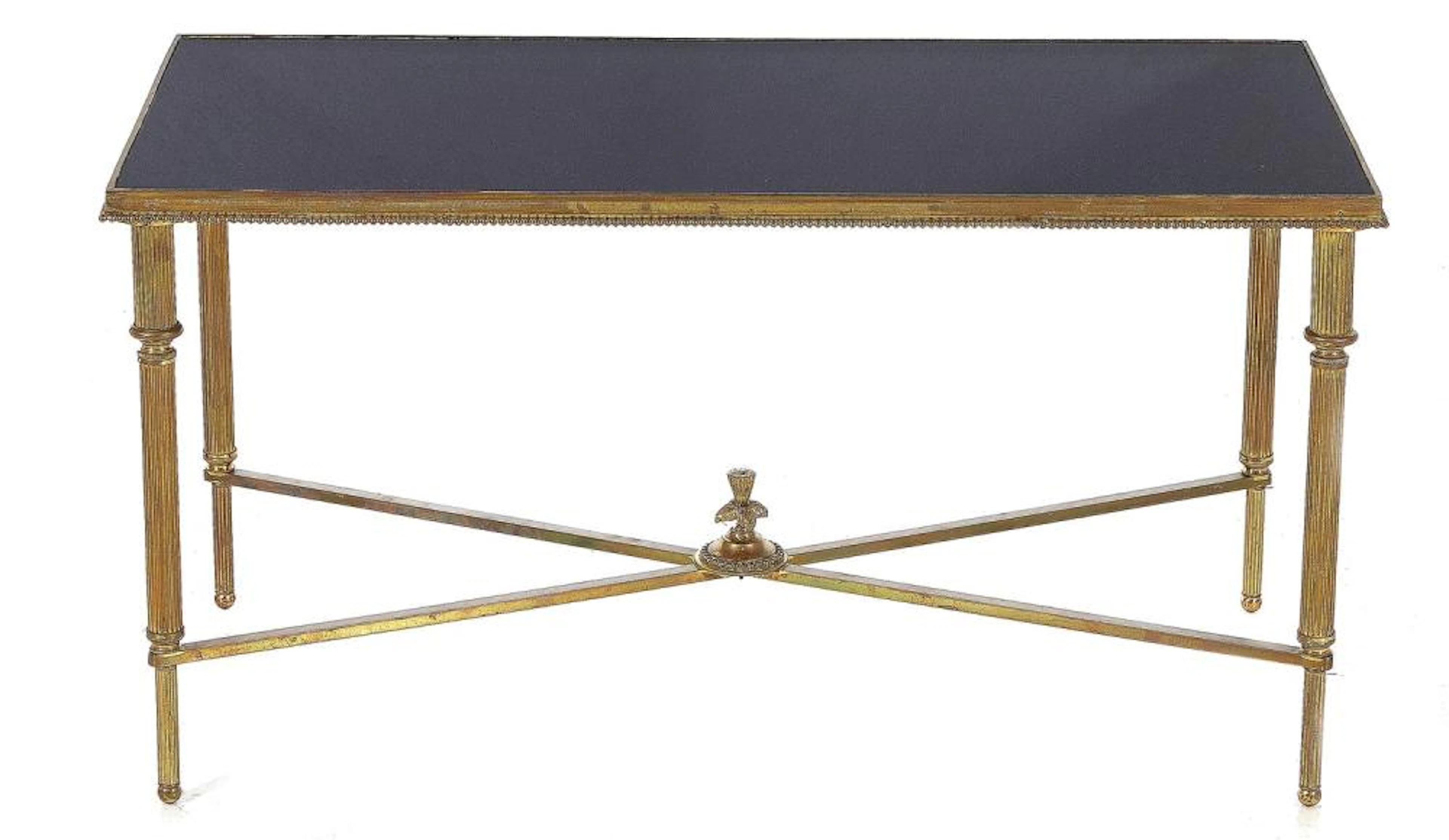 Regency Style Wrought-Brass, Ebony and Glass Coffee Table