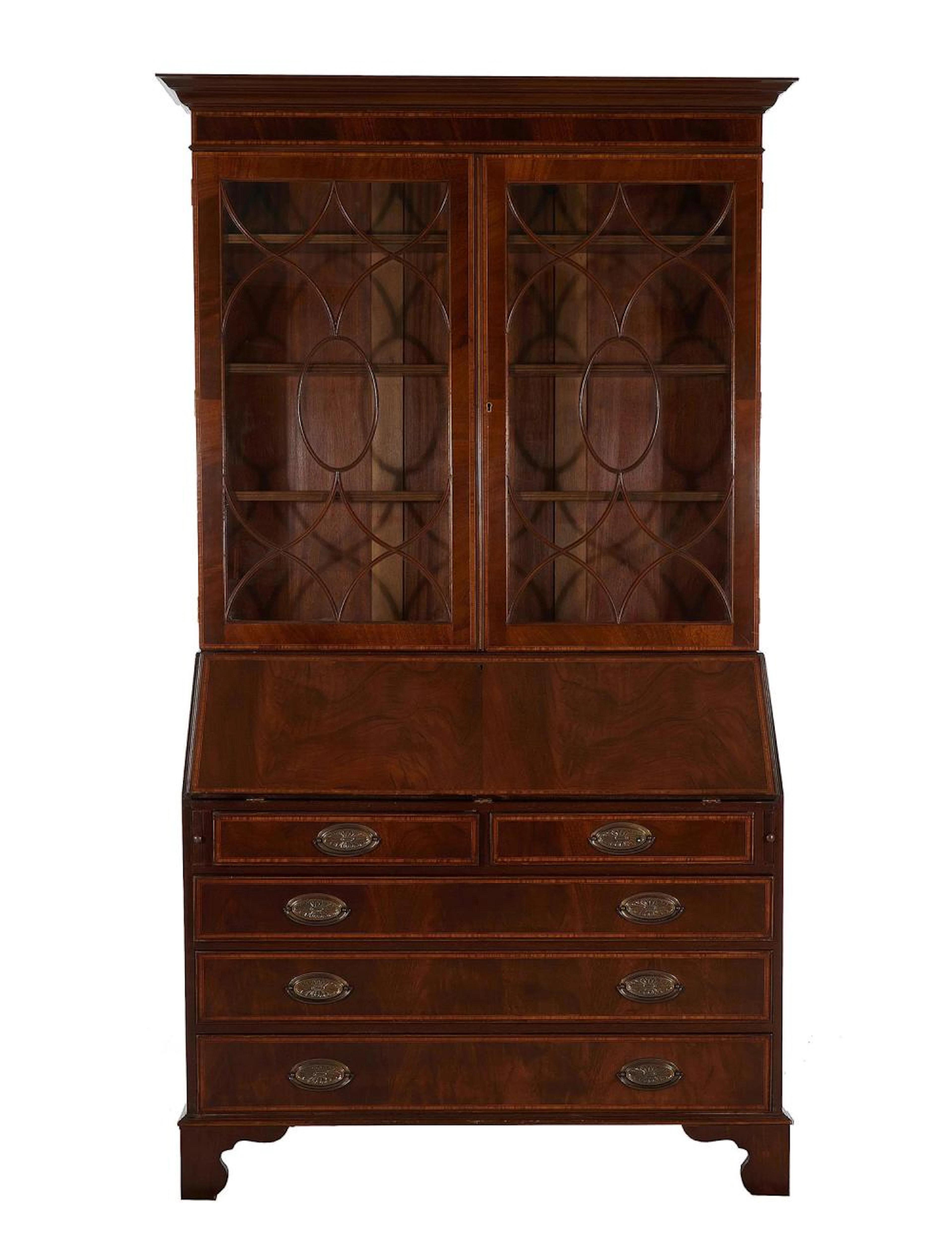 Georgian Style Inlaid Mahogany Bureau Bookcase