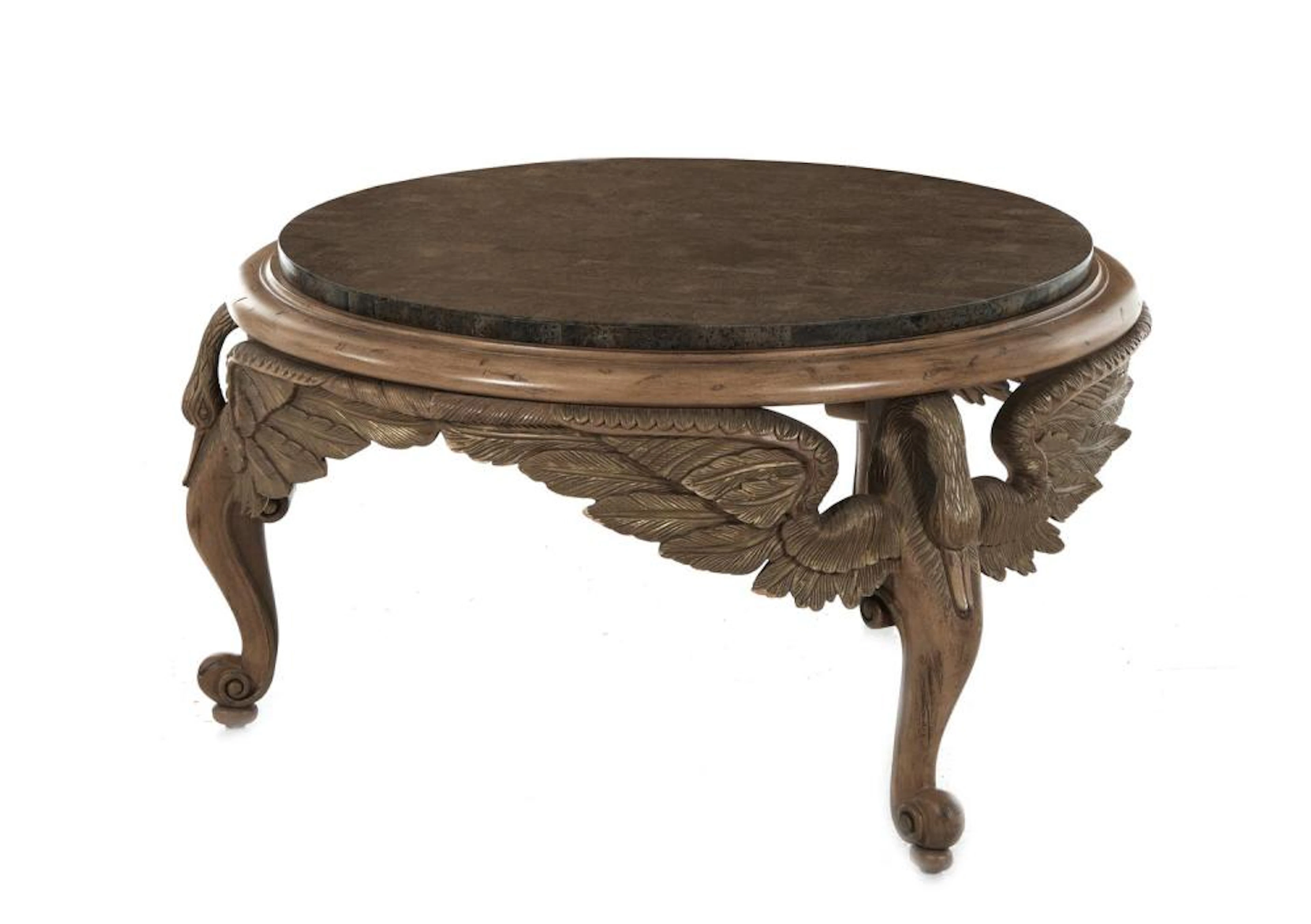 Carved Beechwood and Marbletop Coffee Table