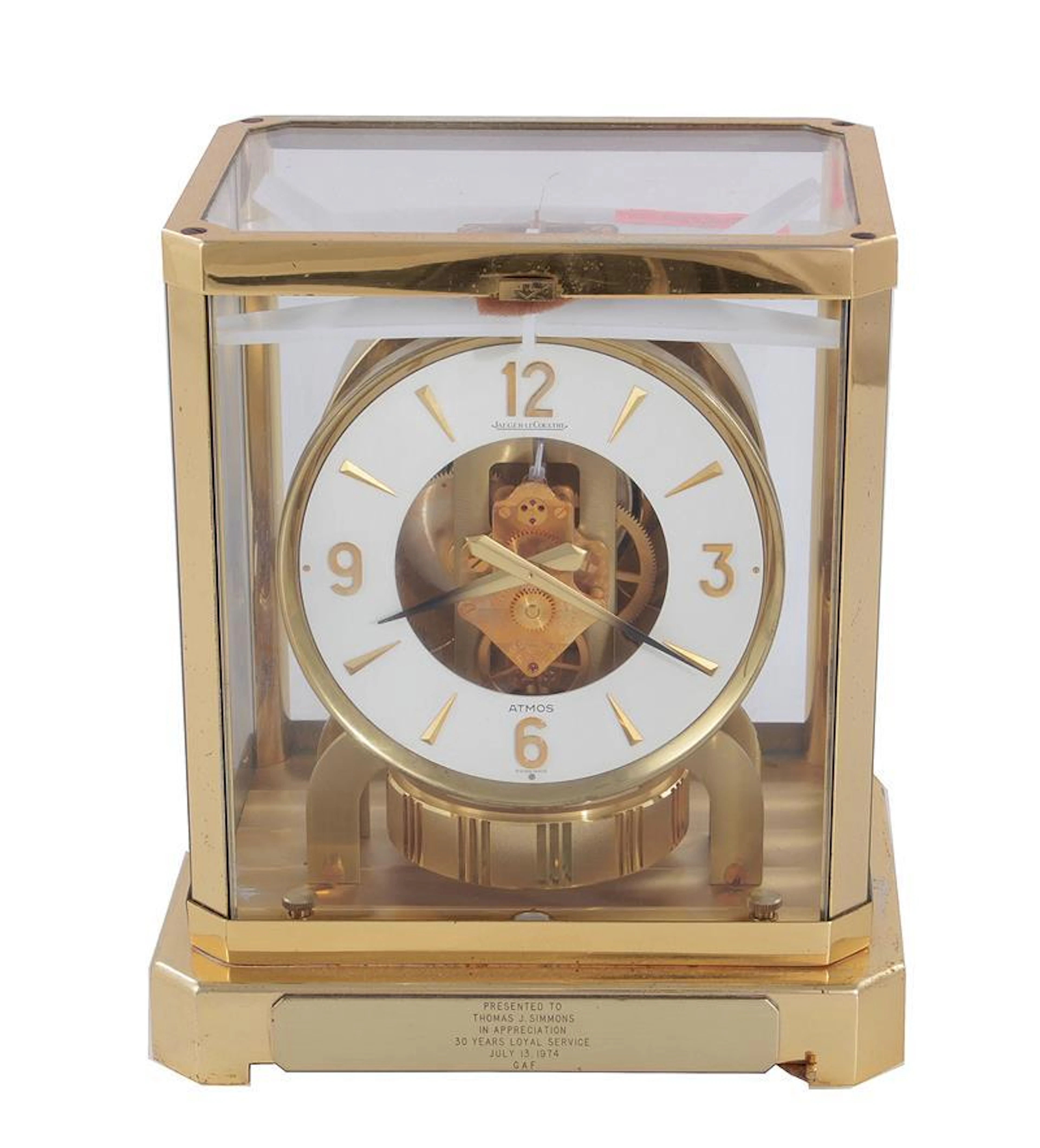 Jaeger Le Coultre Atmos brass-mounted mantel clock