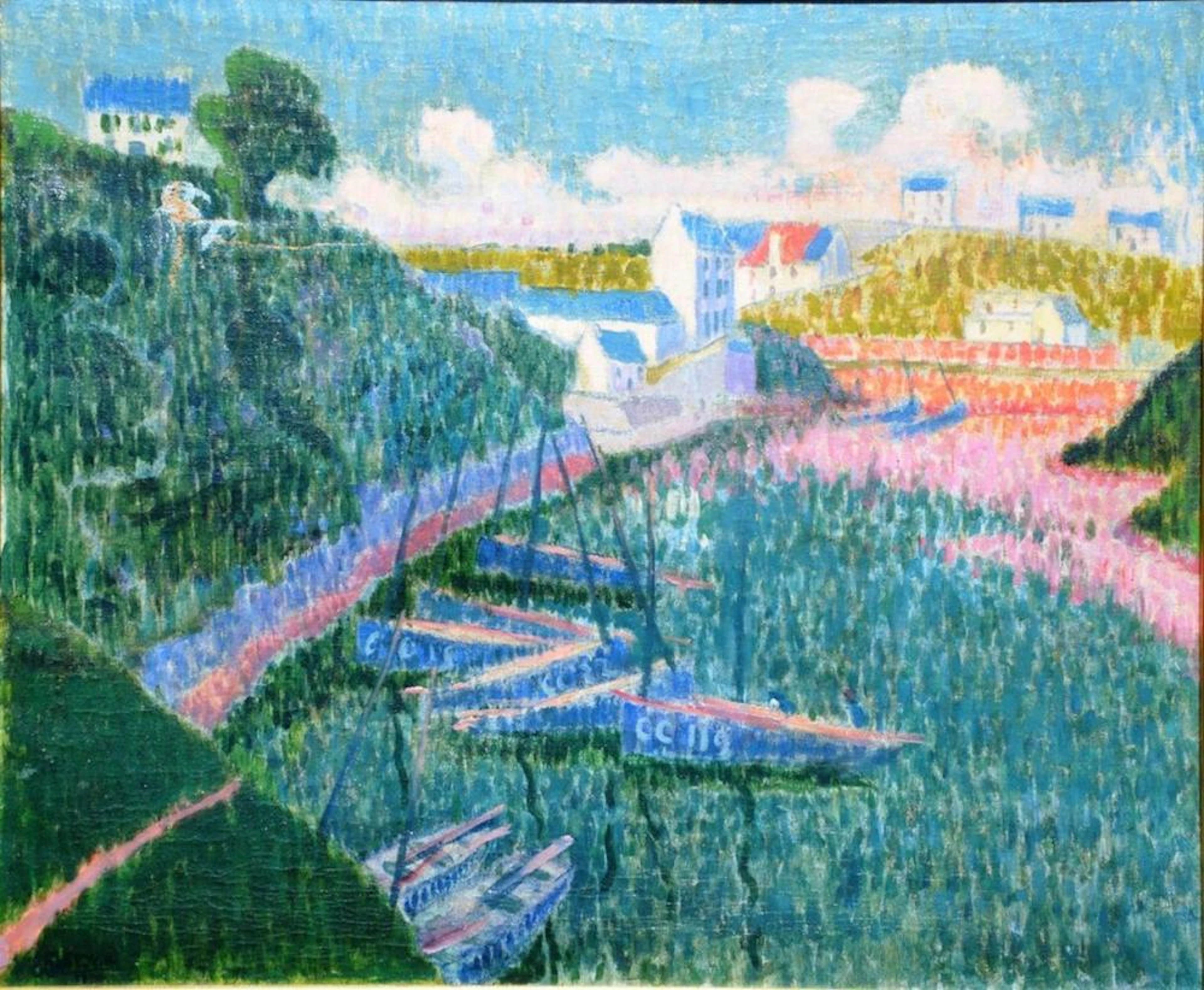Émile JOURDAN (1860-1931) - "Bateau de pêche dans le port de Brigneau"