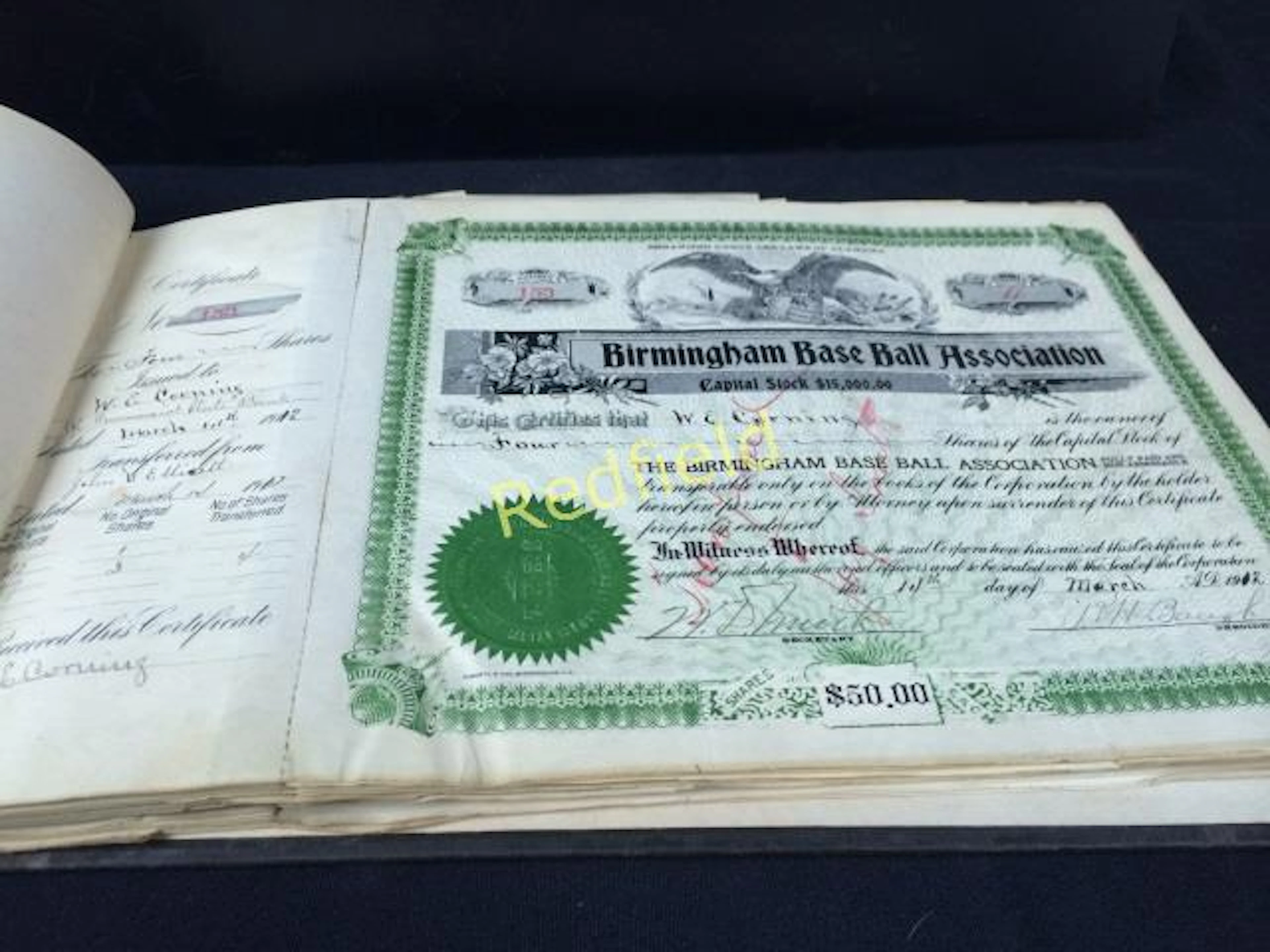 Birmingham Baseball Association Stock Certificate
