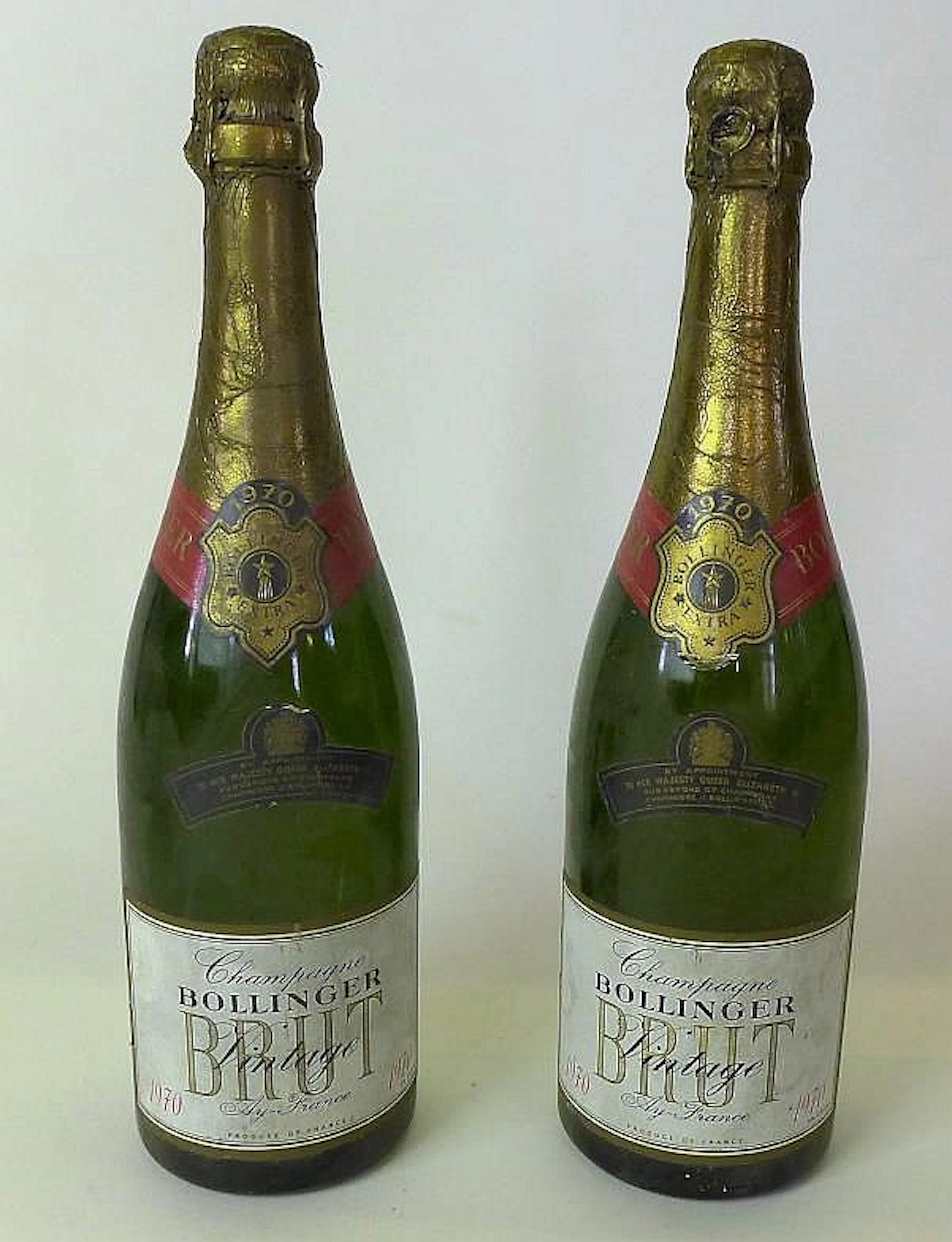2 bottles Champagne Bollinger Vintage 1970 (level