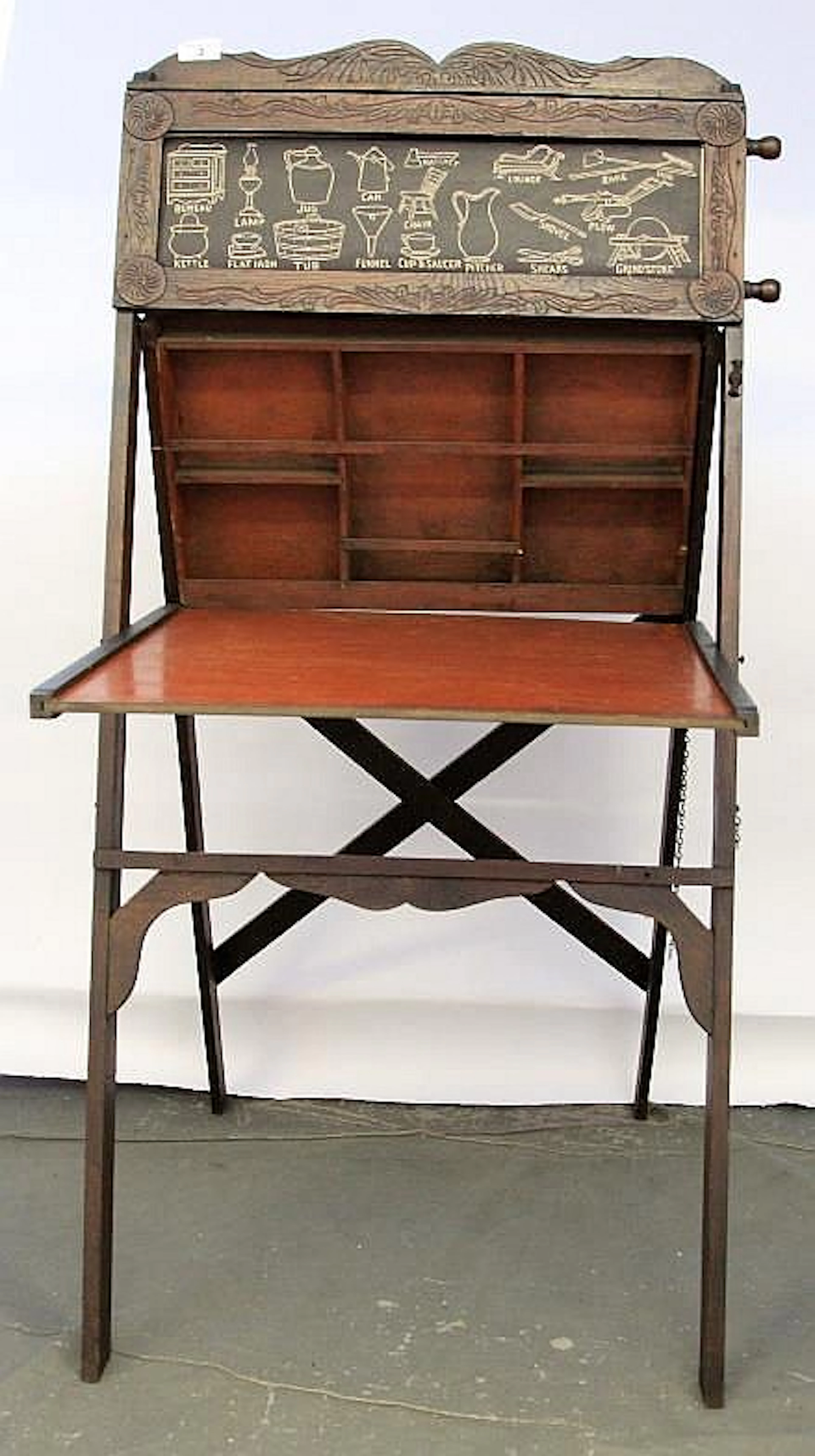 Circa 1900 oak framed children's chalk board Havin