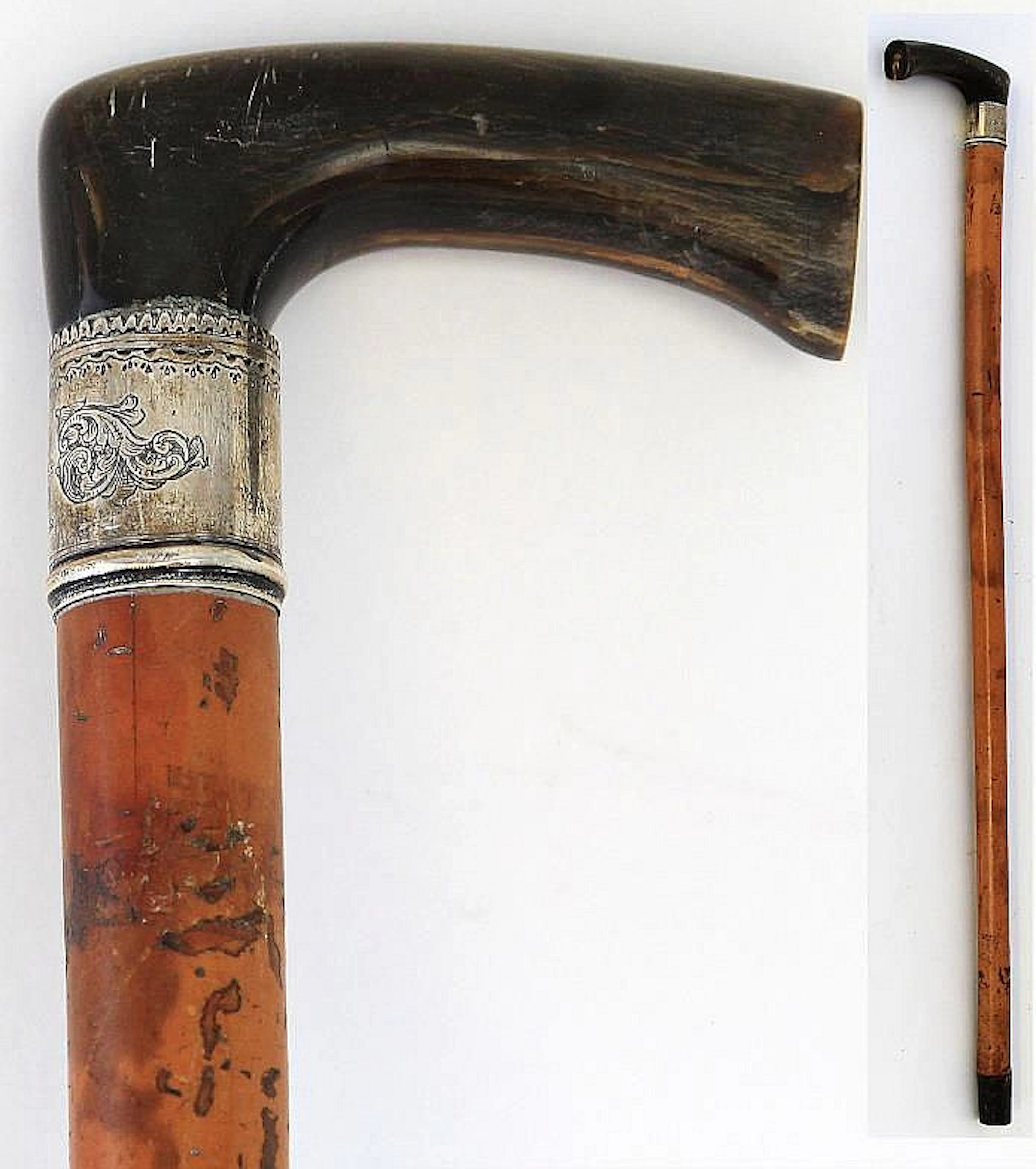 An early 20th century white metal ferruled and hor