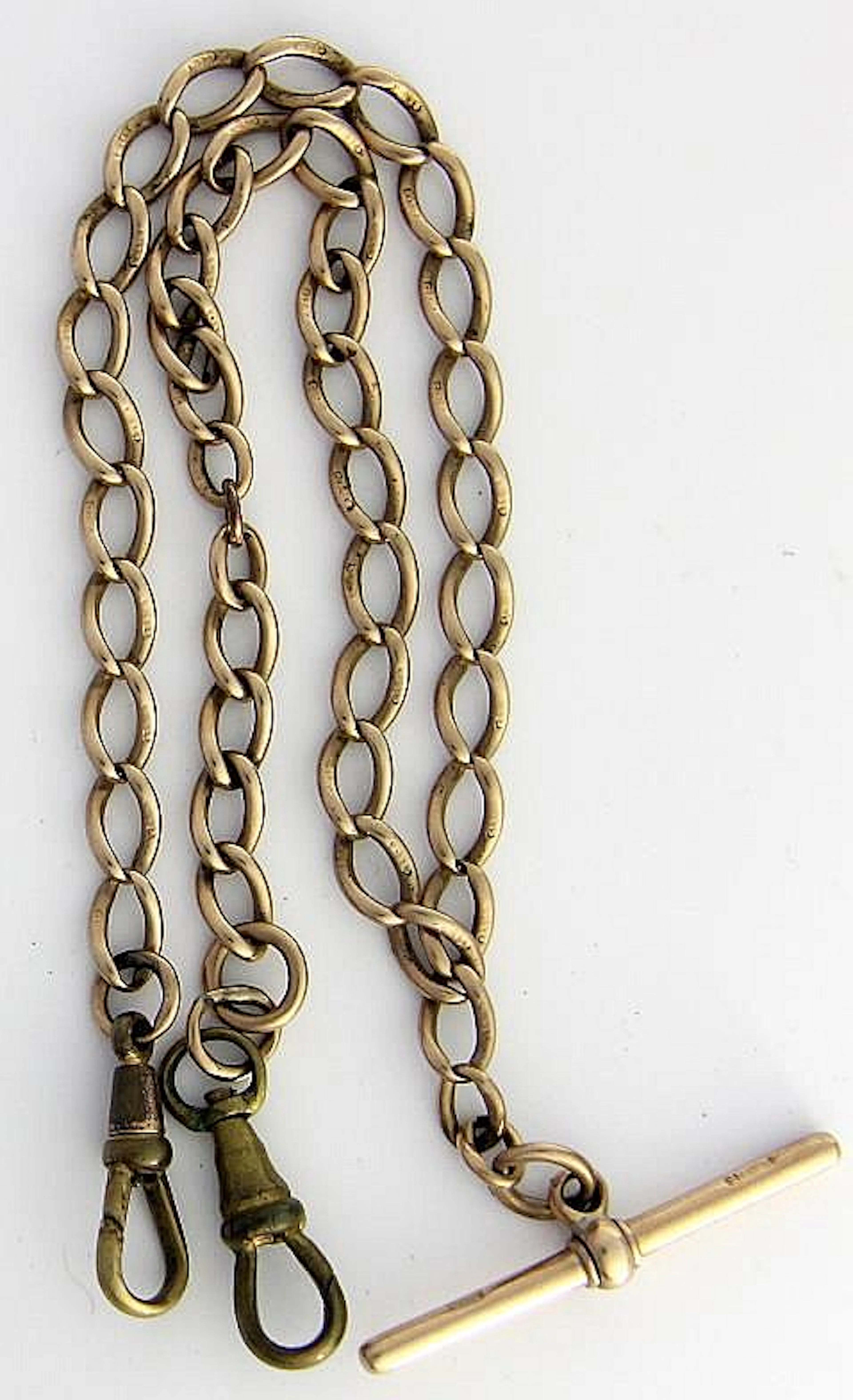 A 9ct gold hoop link watch chain and fob With two