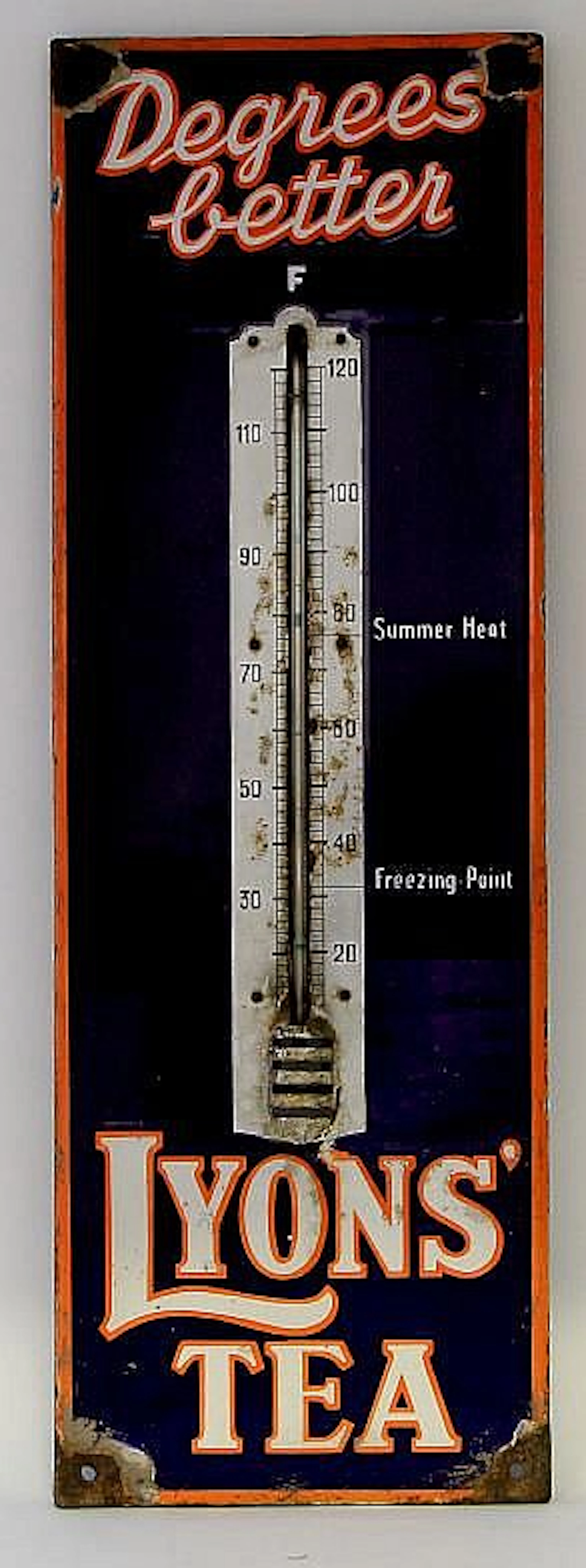 An original advertising Lyon's Tea enamel thermome