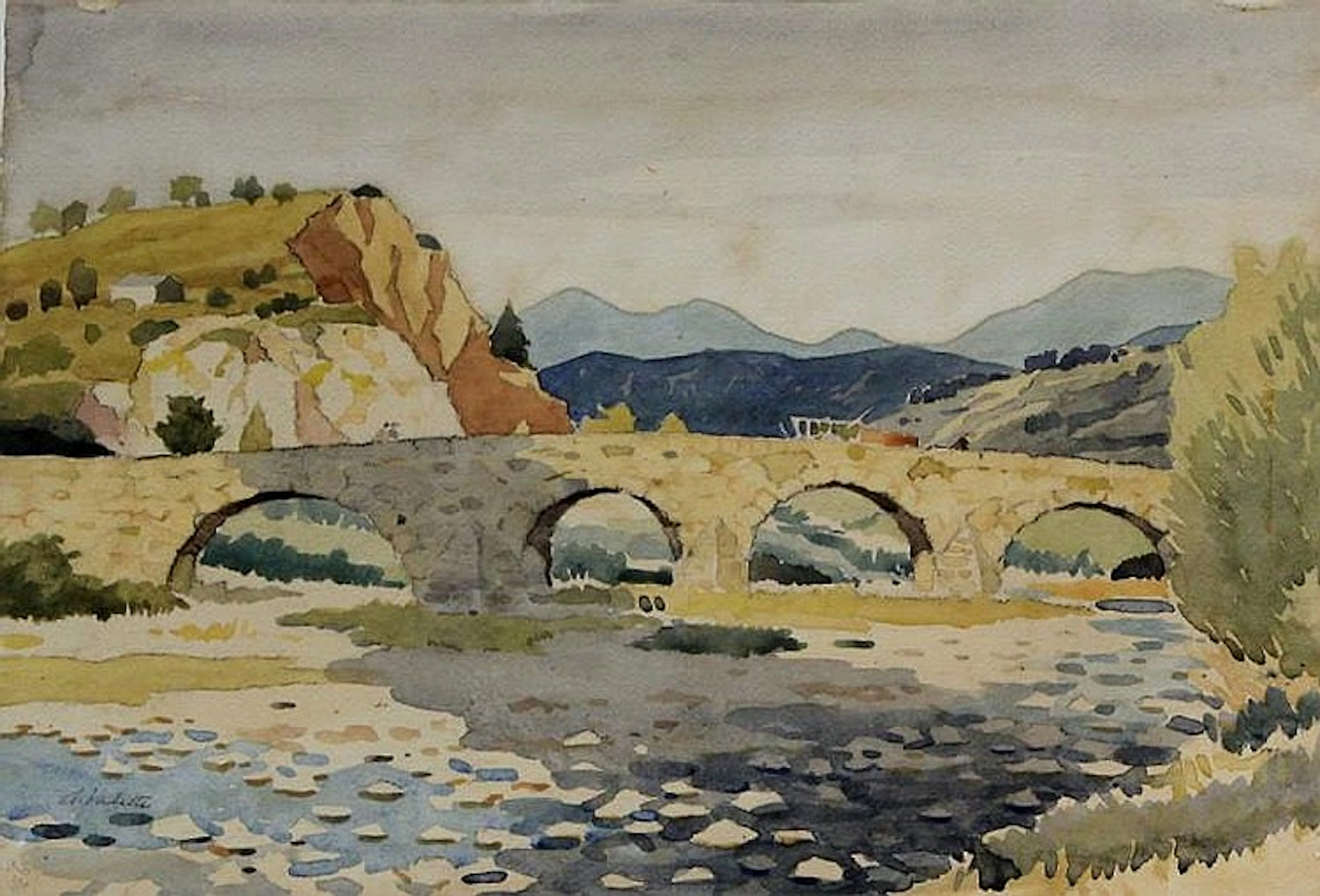 Pierre Adolphe Valette (French, 1876-1942) - 'Viviers, France' Watercolour,