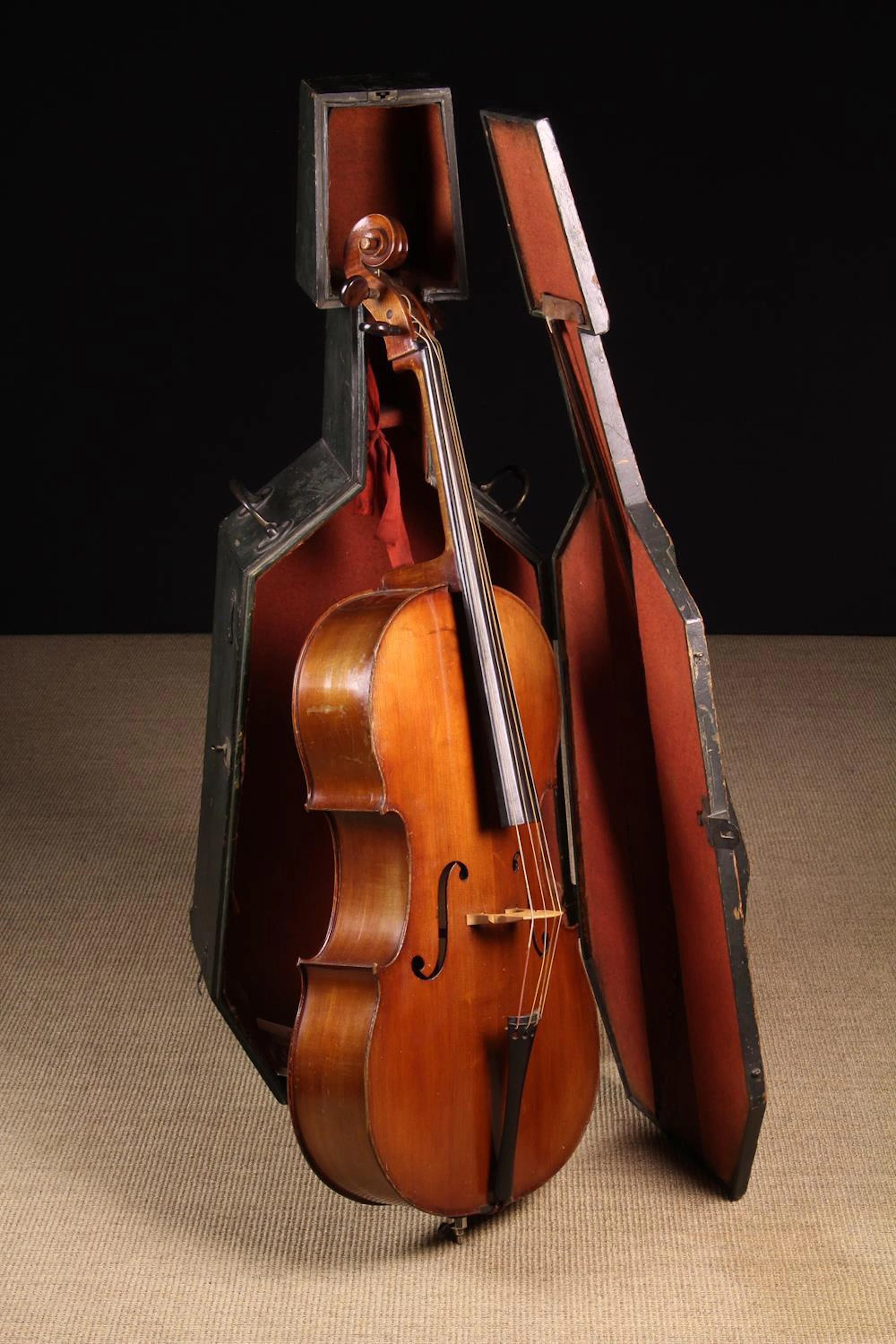 An Old Antonio Stradivari Copy Cello with bow in a 19th...