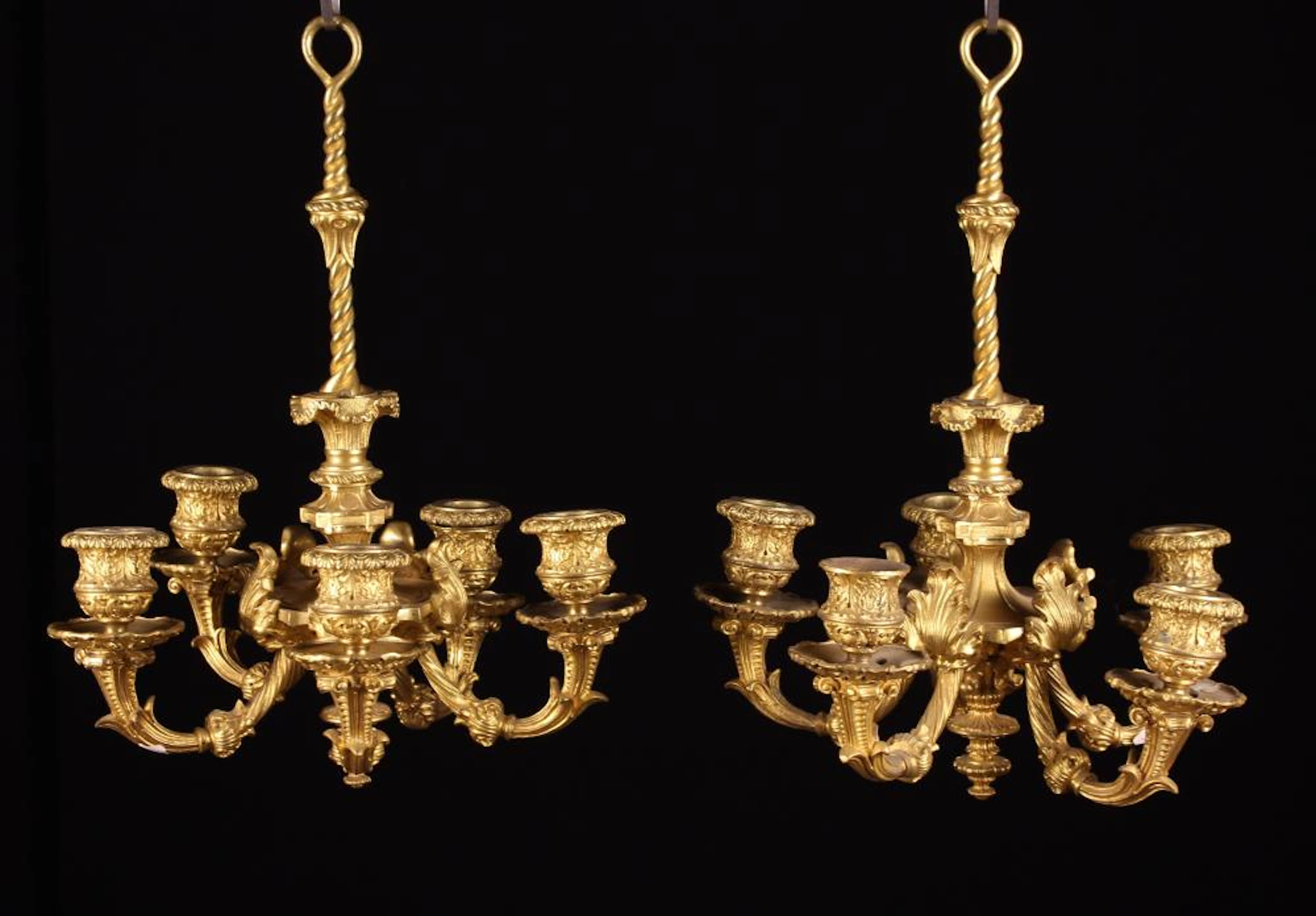 A Fine Pair of Small Louis XVI Ormolu Chandeliers