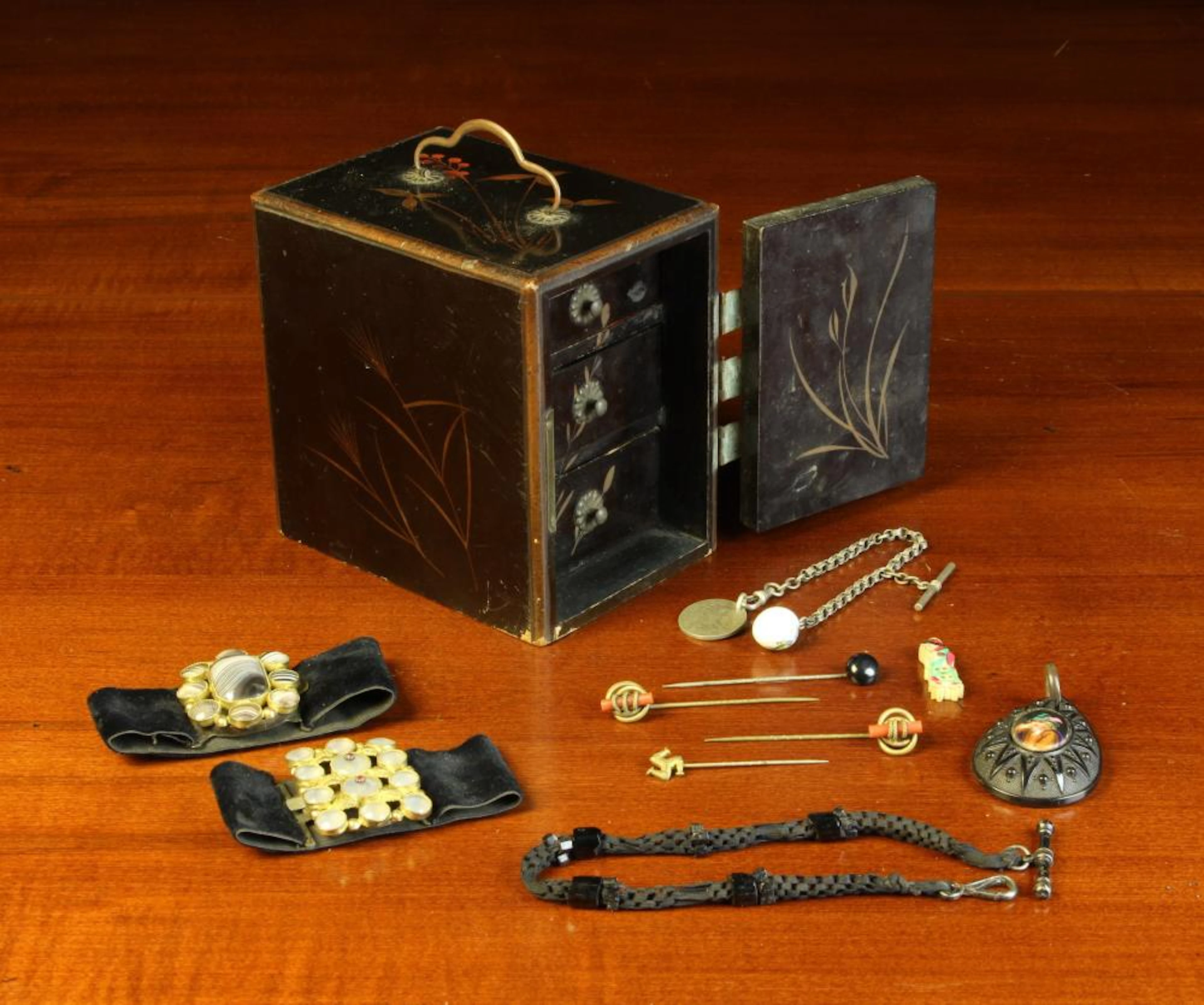 A Small Late Meiji Period Japanese Lacquered Jewellery...