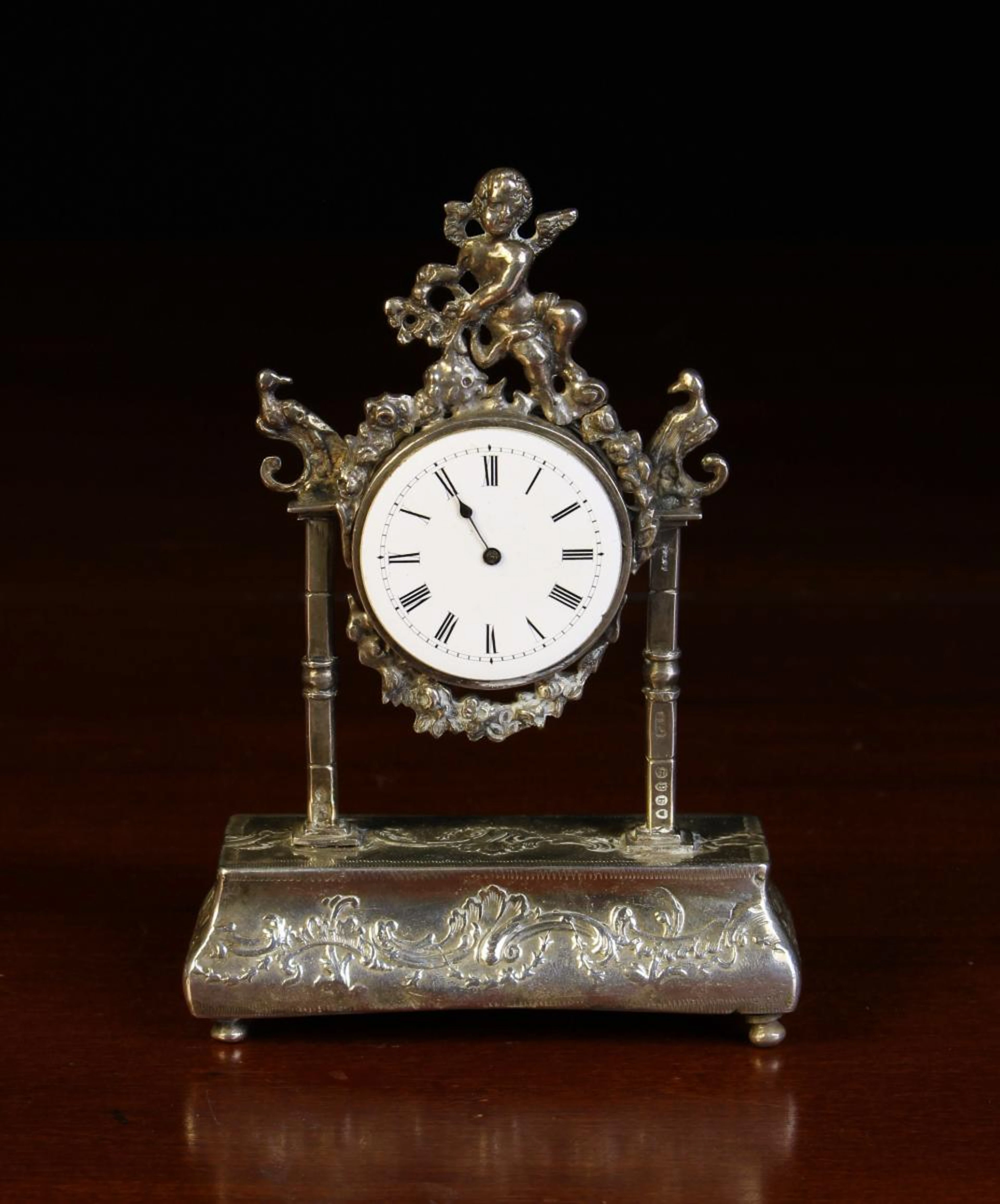 A Small 19th Century Imported Silver Portico Clock with...