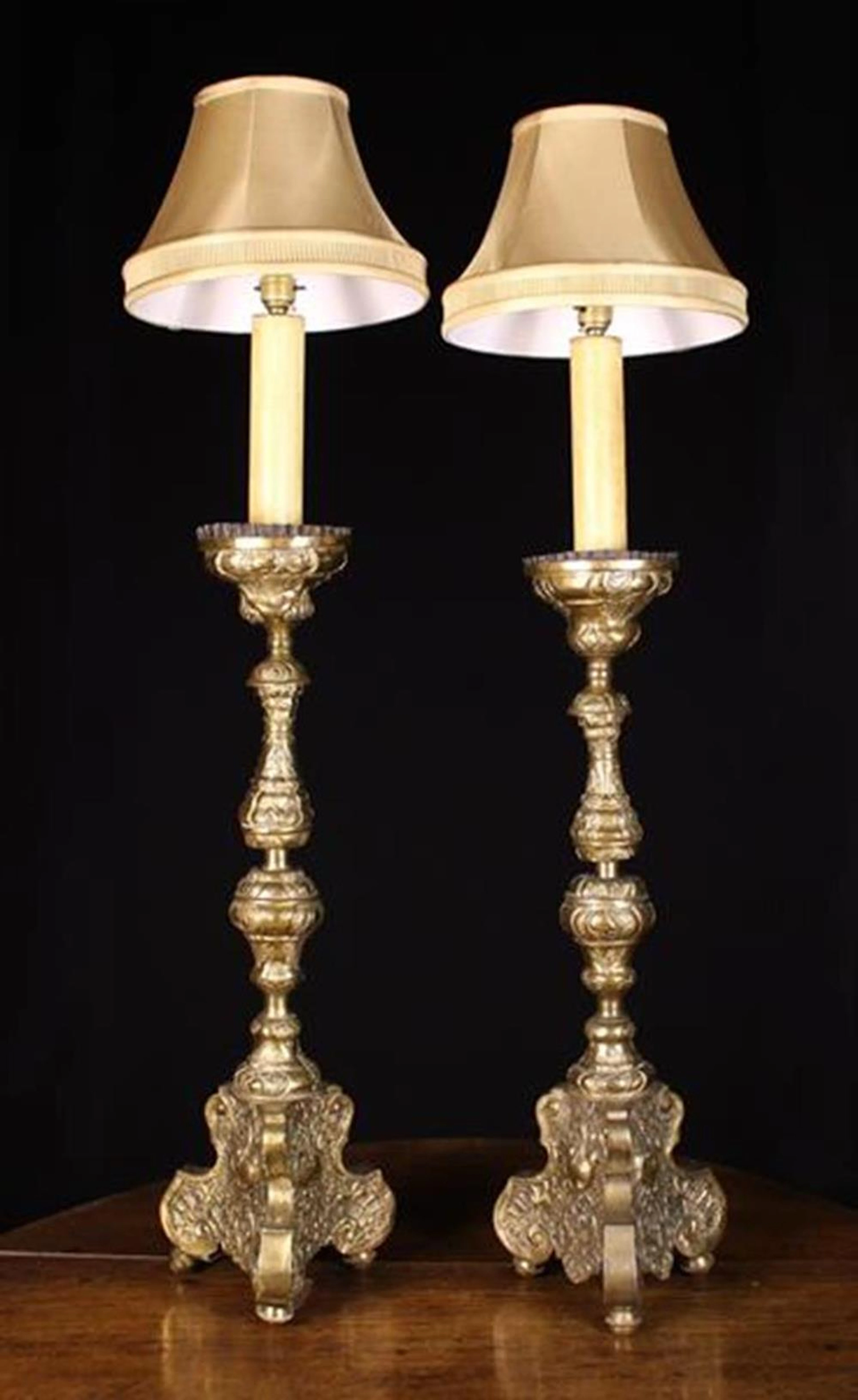 A Pair of 18th Century Baroque Gilt Metal Pricket Stands...