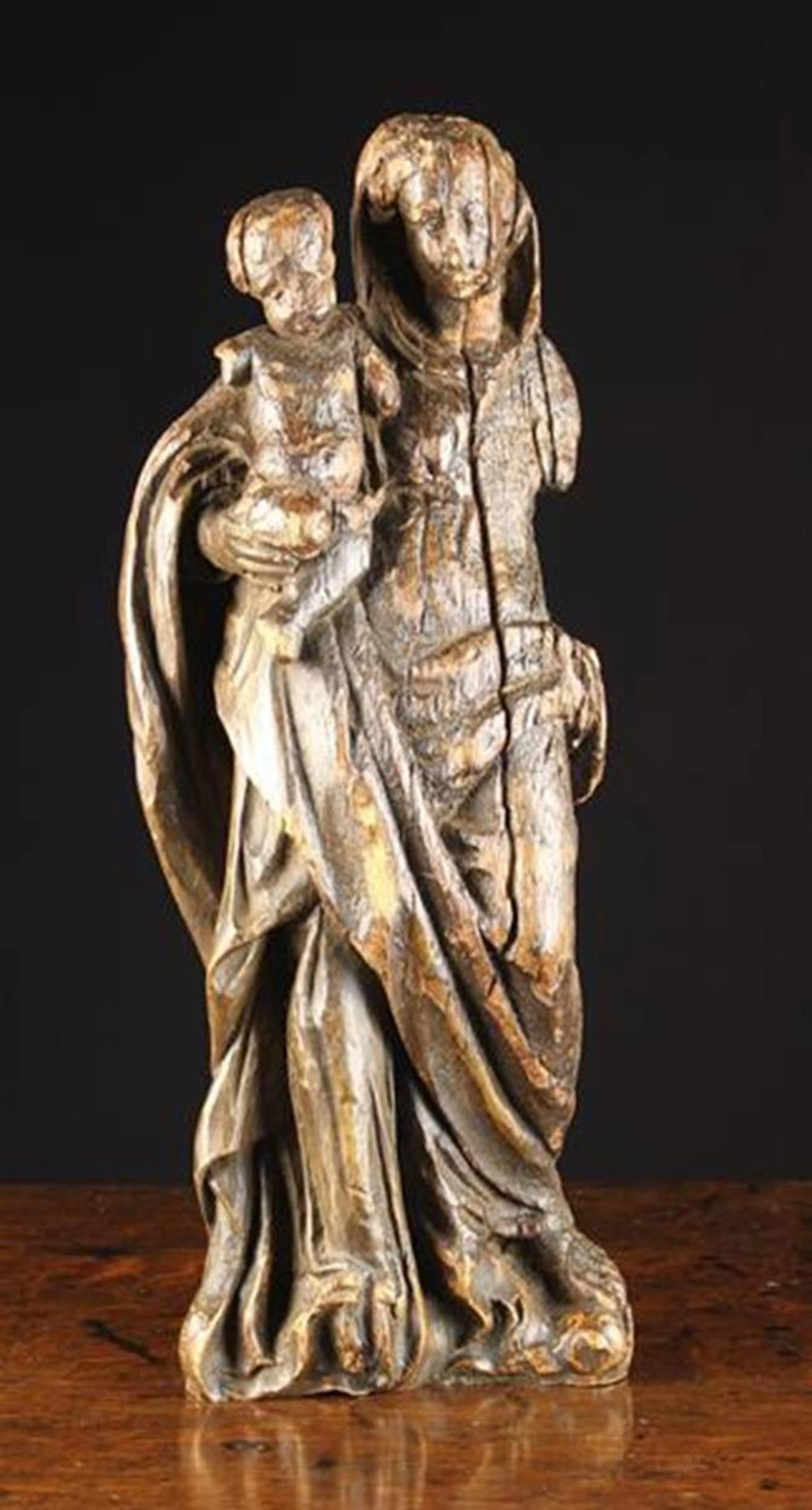A 17th Century Carved Wood Sculpture of Virgin & Child
