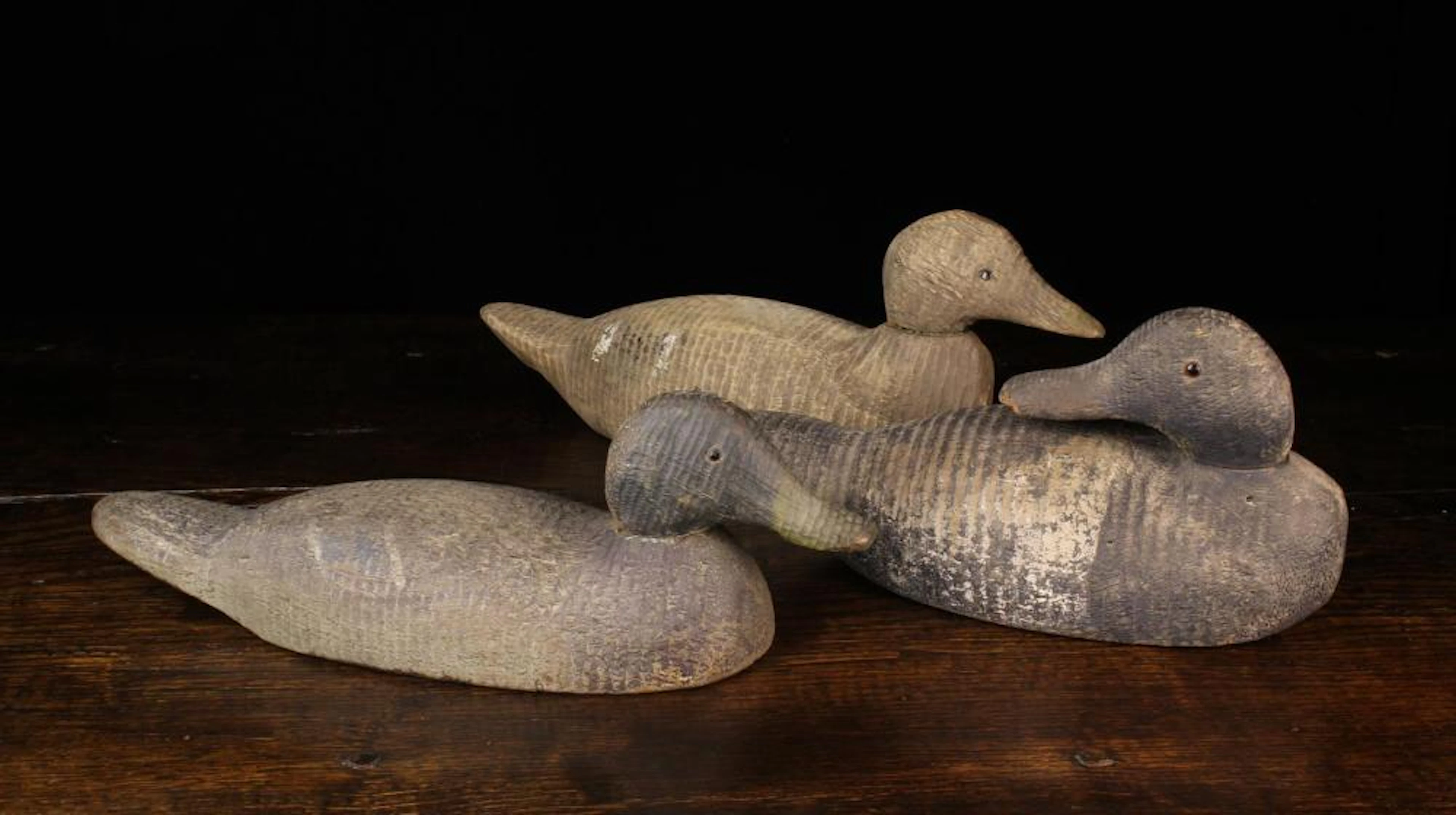 Three Antique Wooden Decoy Ducks