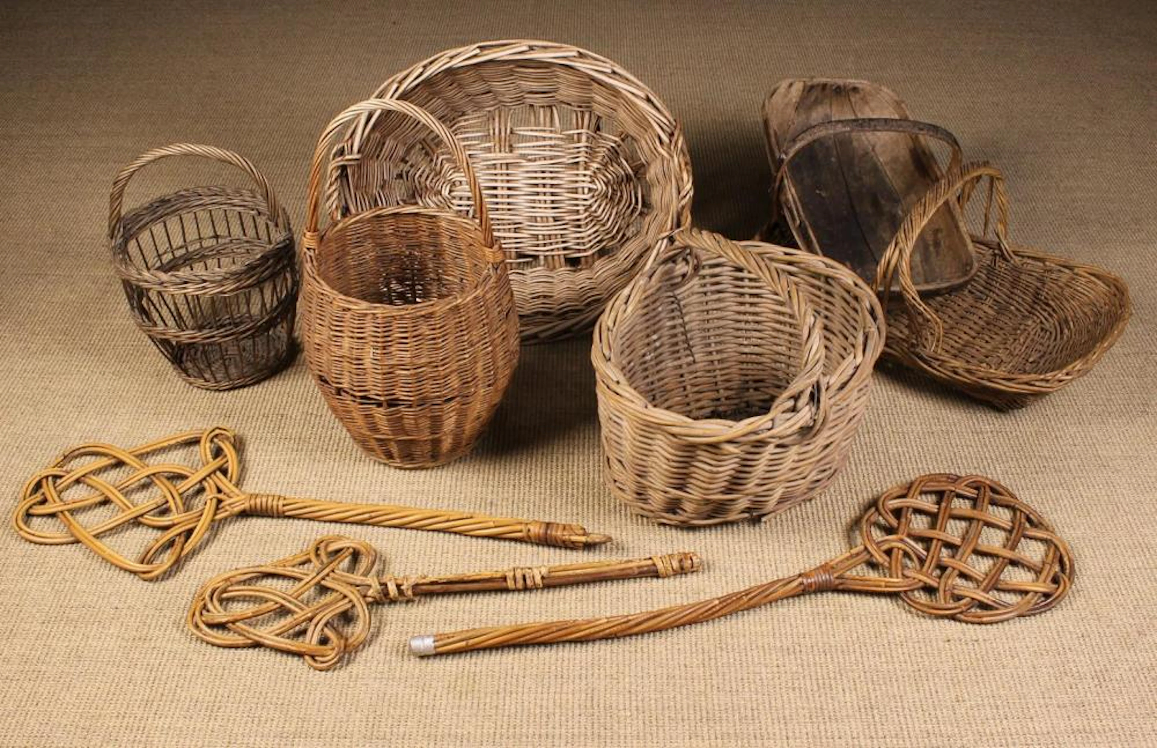 A Group of Five Vintage Wicker Baskets
