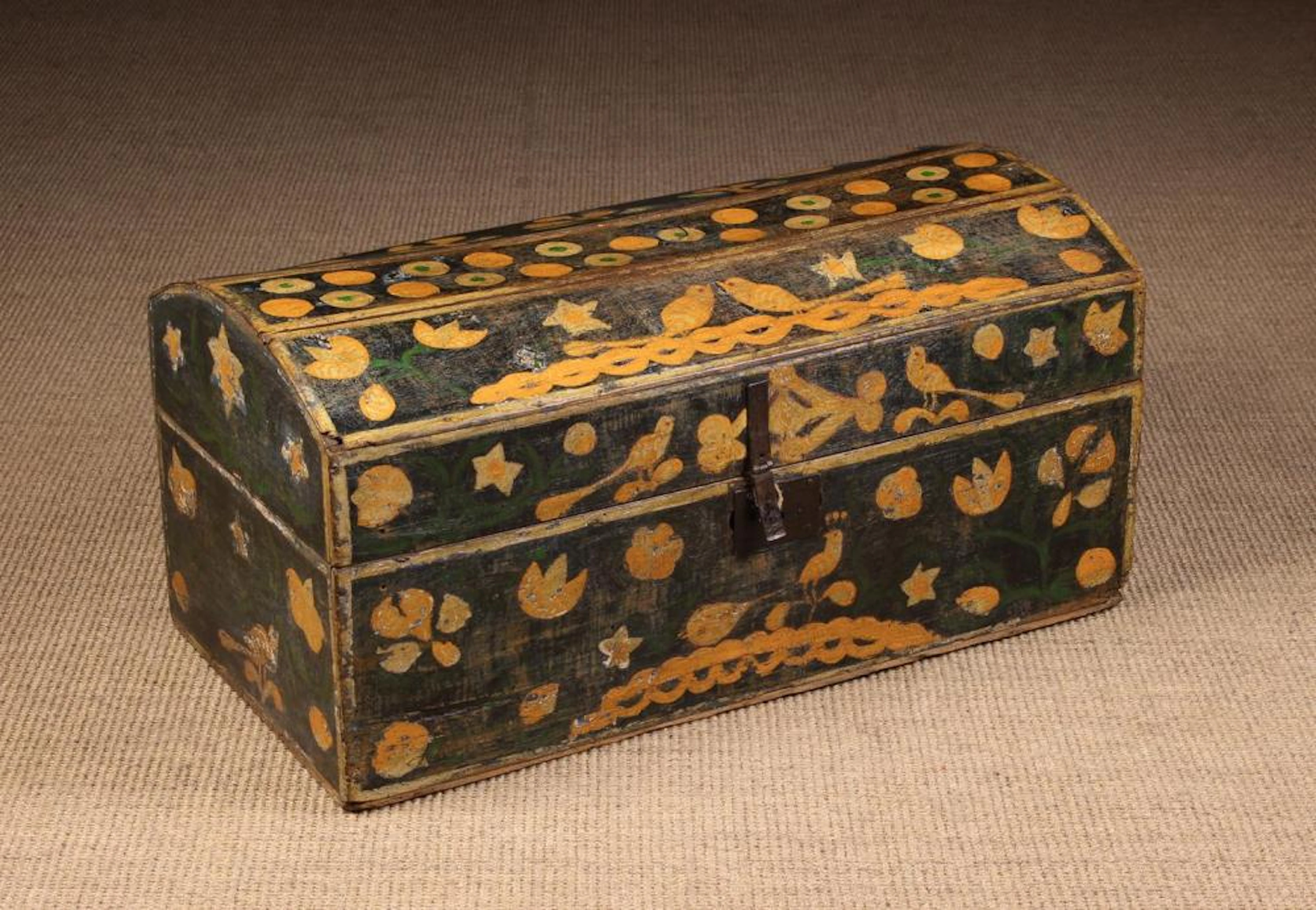 A 19th Century Scandinavian Folk Art Marriage Chest of boarded construction