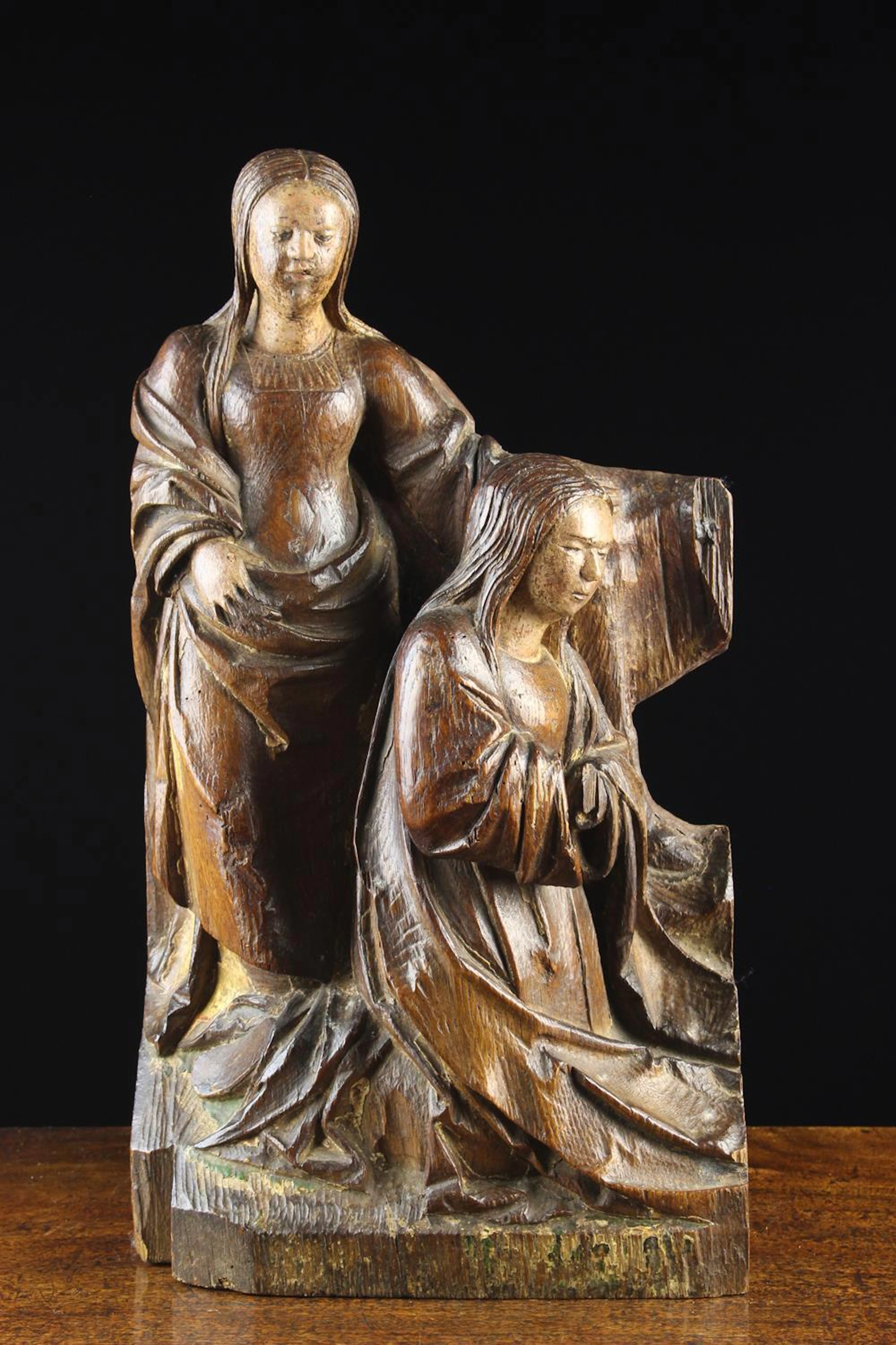A 16th Century Oak Fragment Carving of Lamentation Group...