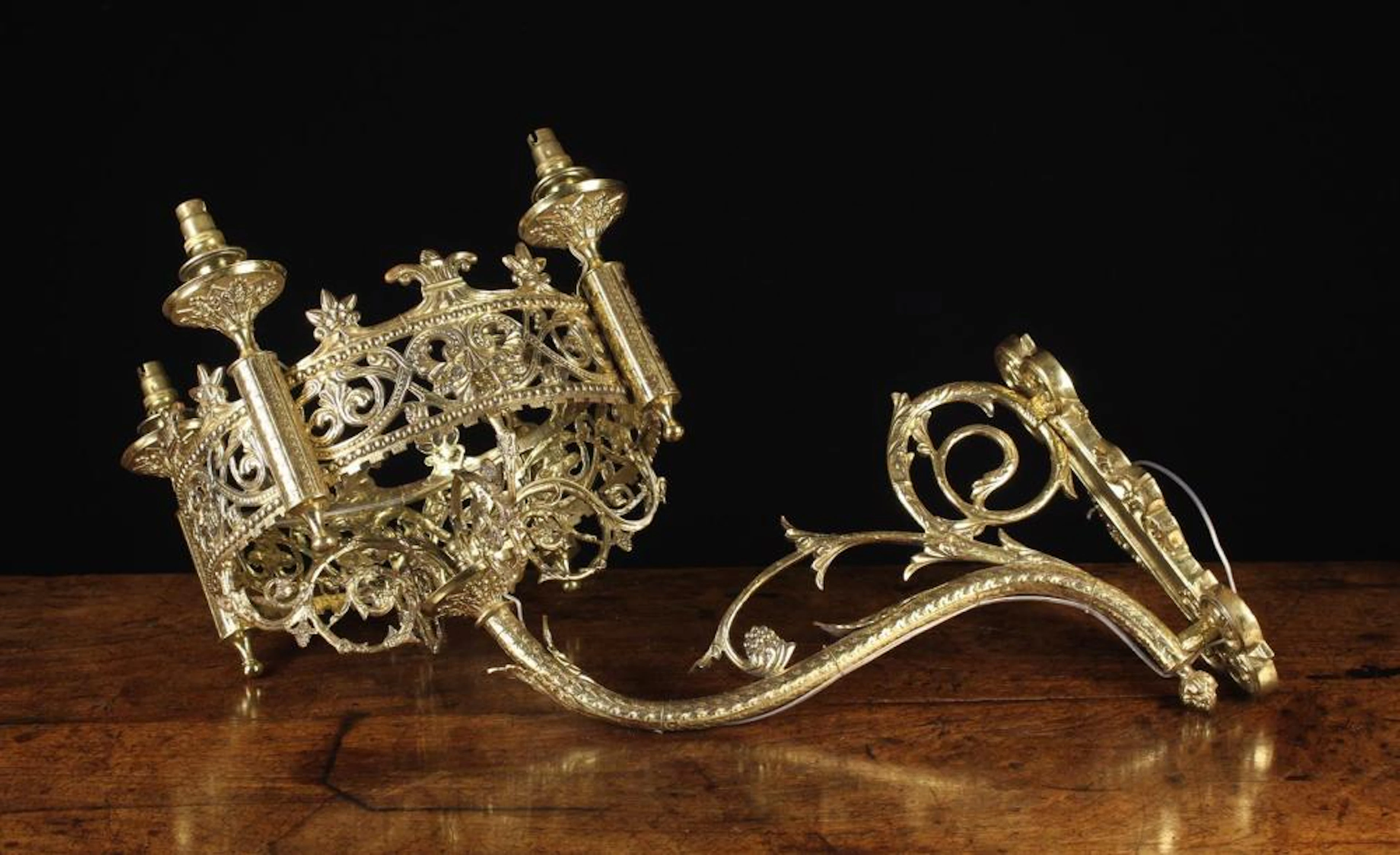 A Neo Gothic Gilt Brass Wall Sconce
