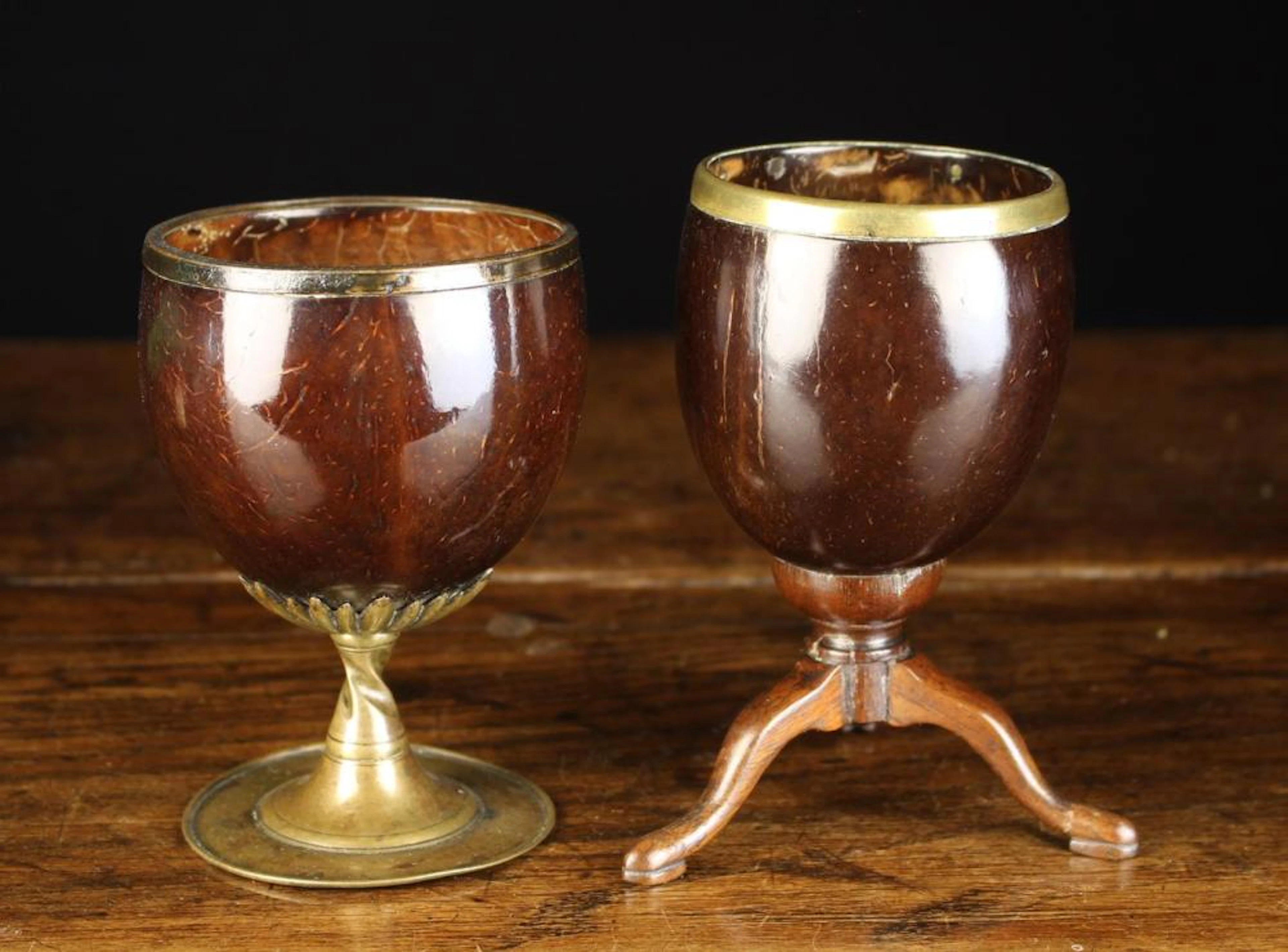 Two Fine 18th Century Brass Mounted Coconut Shell Goblets