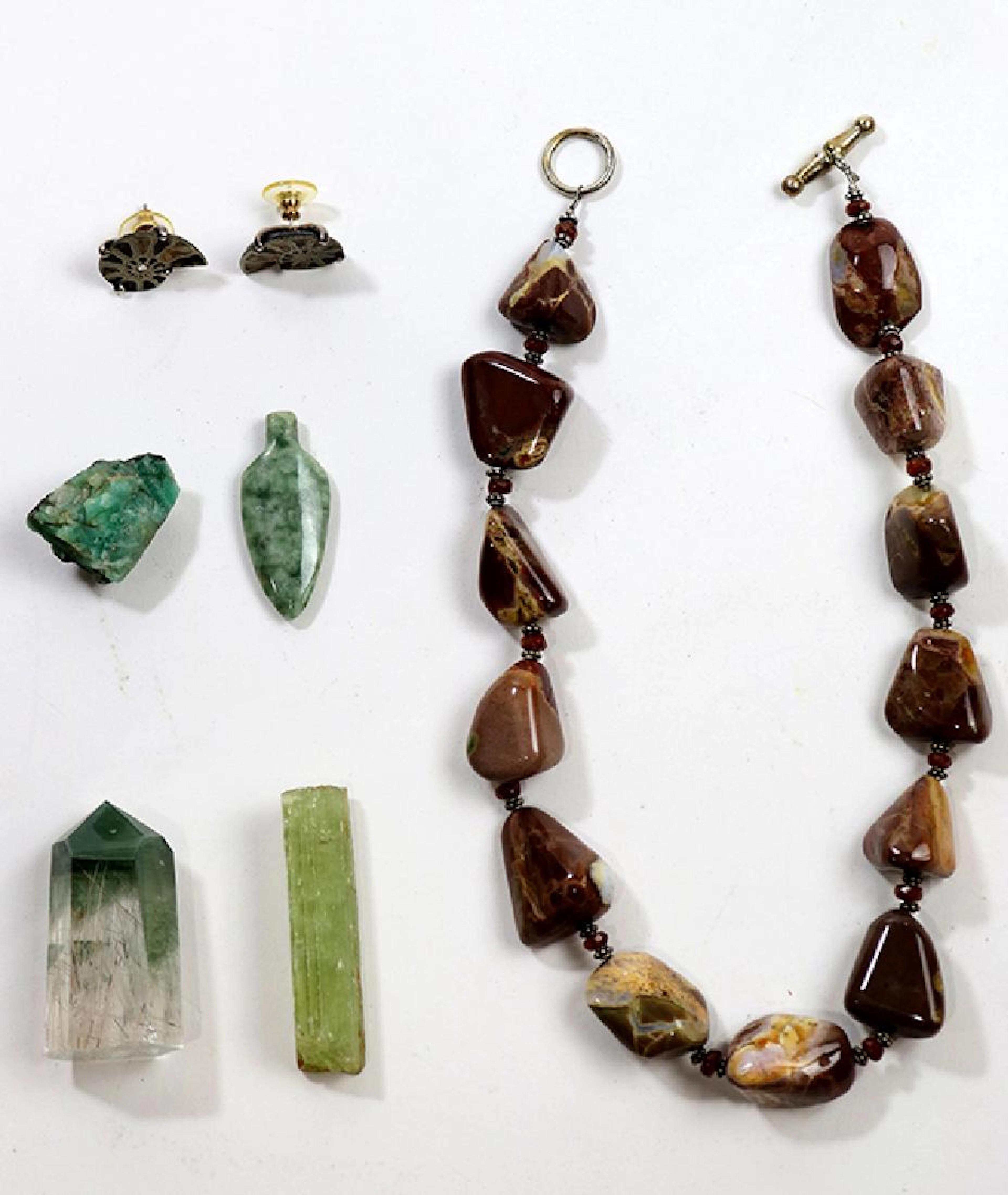 (Lot of 6) Multi-stone, mineral, fossil, specimen, bead