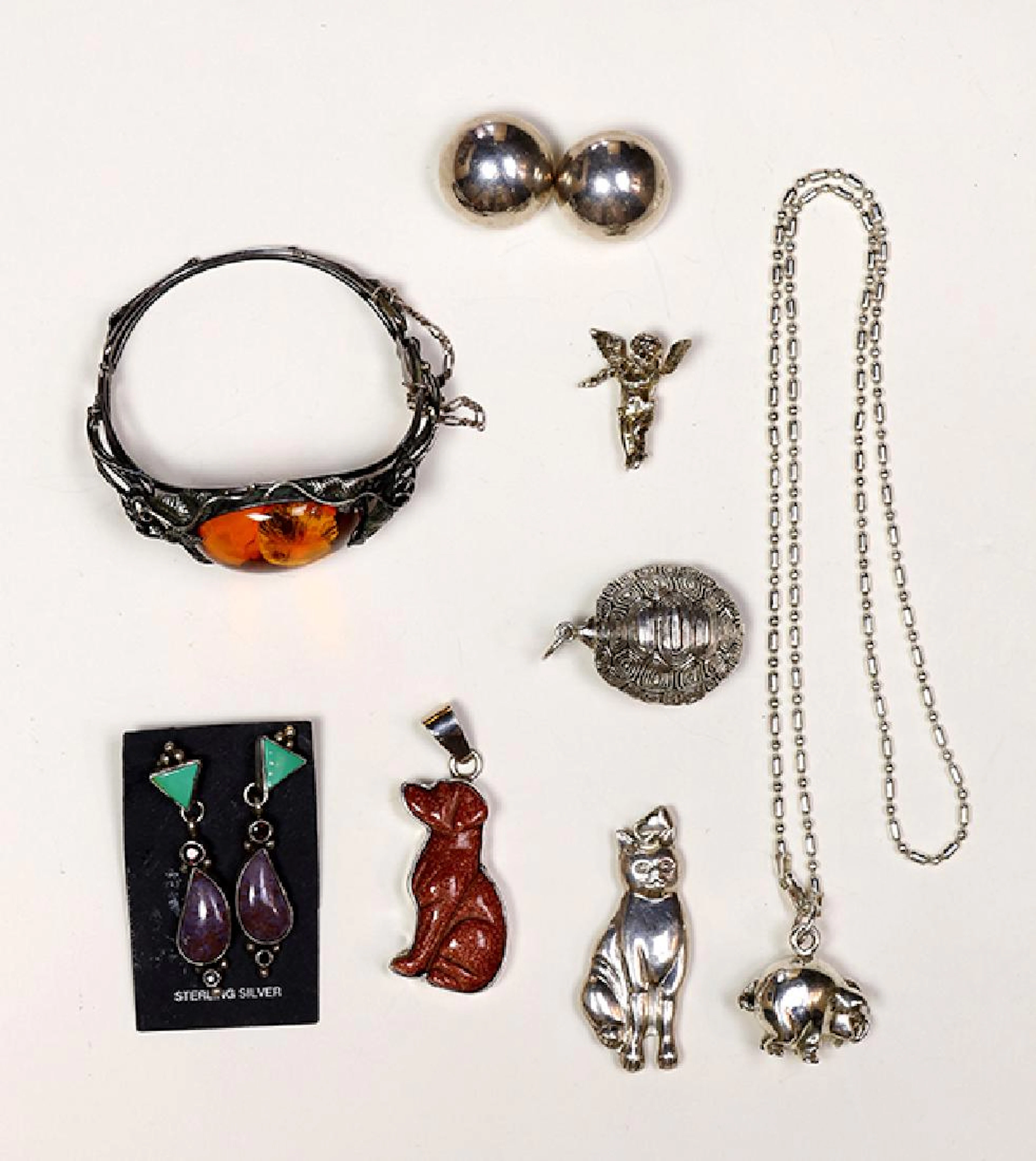 (Lot of 8) Multi-stone and silver jewelry