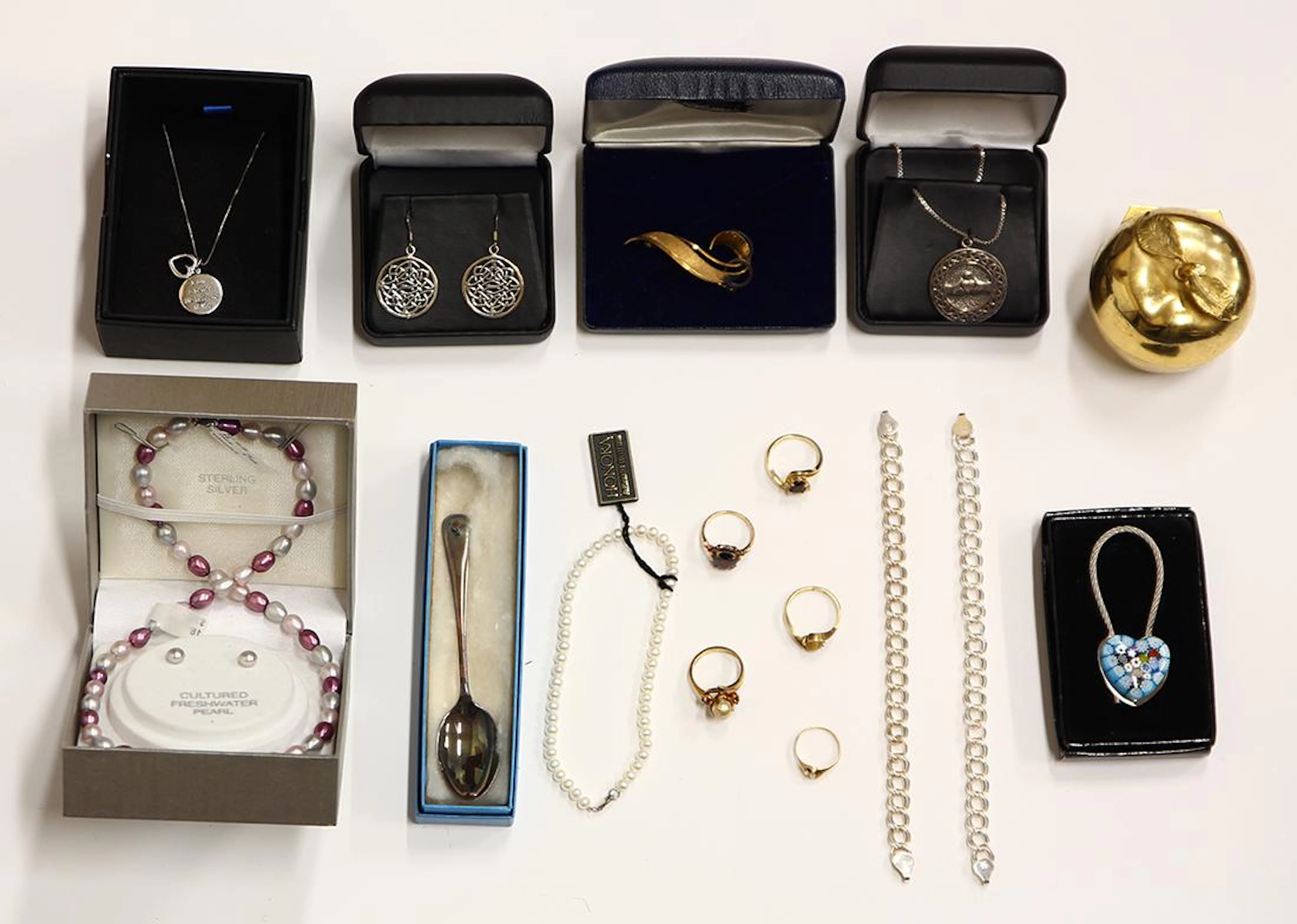 Collection of multi-stone, glass, sterling silver