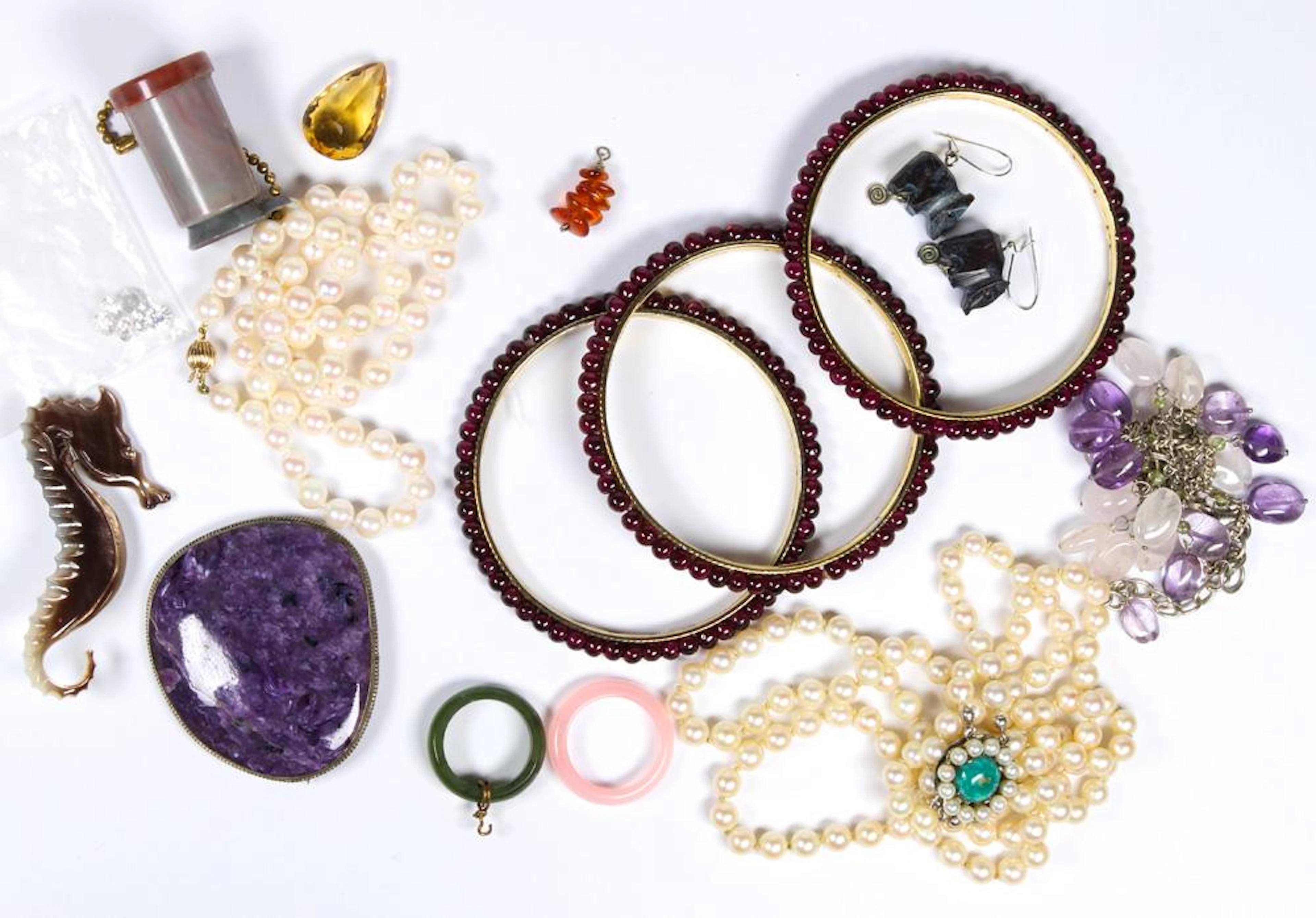 Collection of multi-stone, silver, metal jewelry