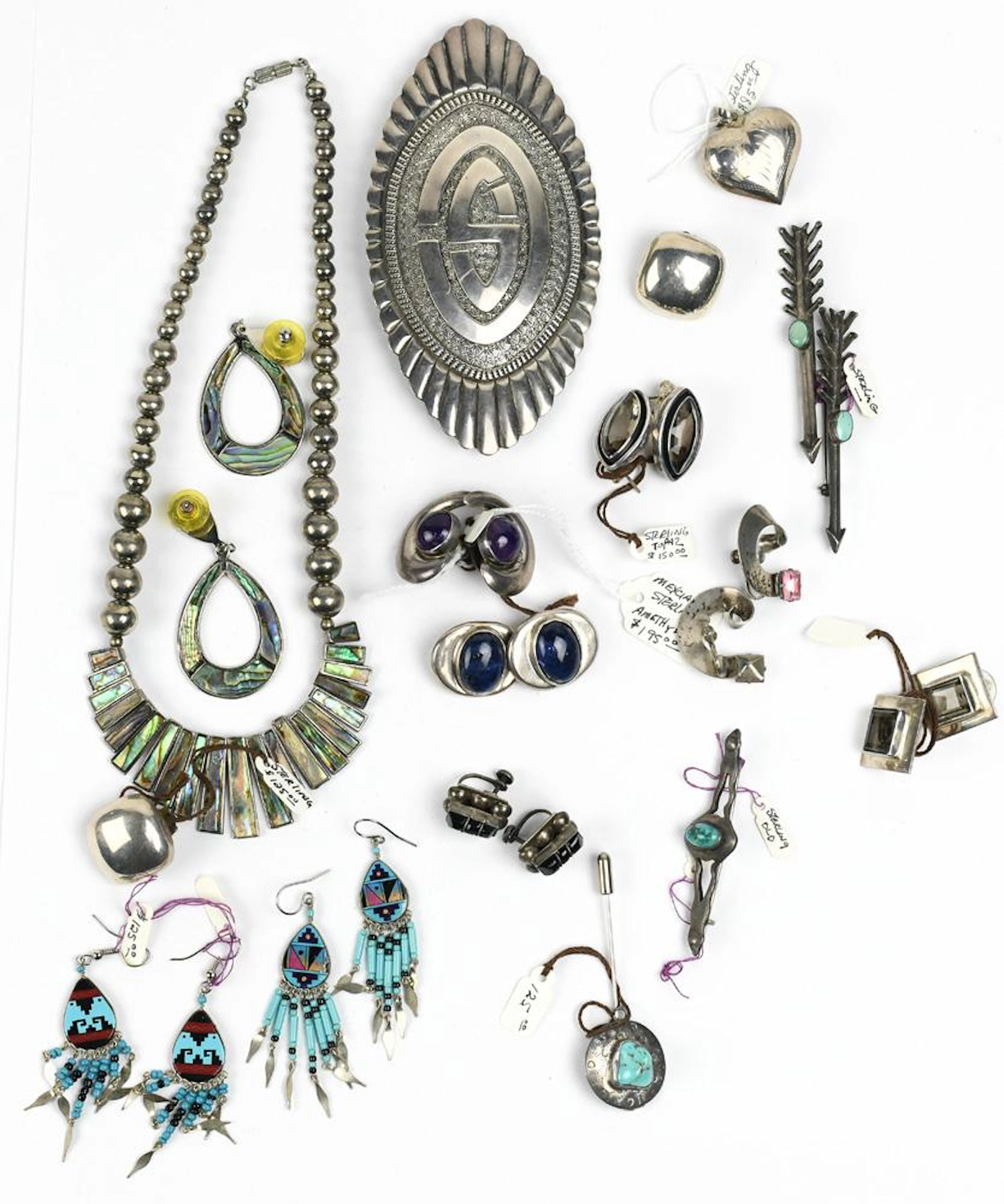 Collection of multi-stone, sterling silver and silver