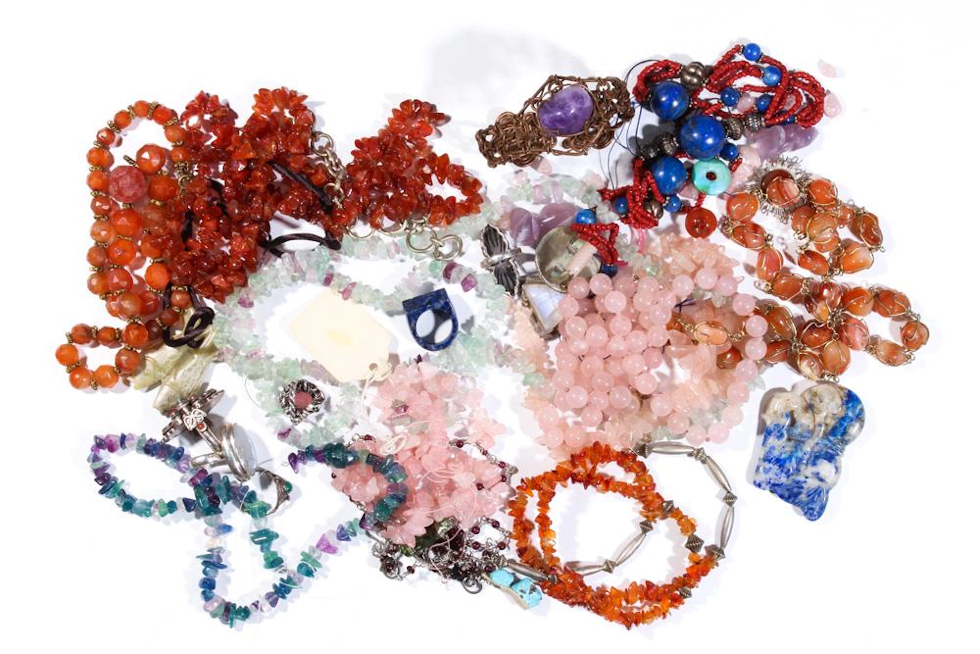 Collection of multi-stone, glass, moonstone, silver,