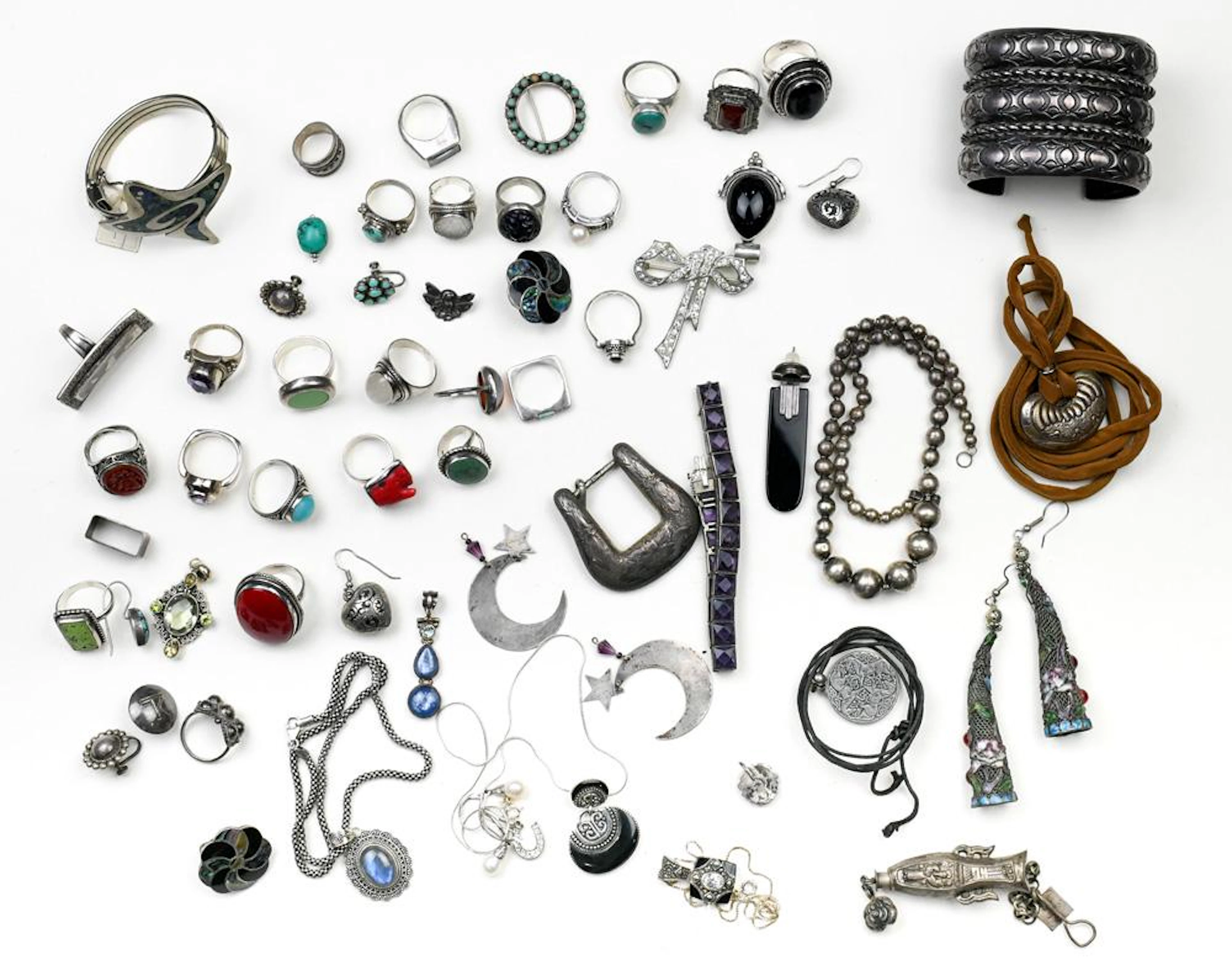 Collection of multi-stone, enamel, sterling silver,