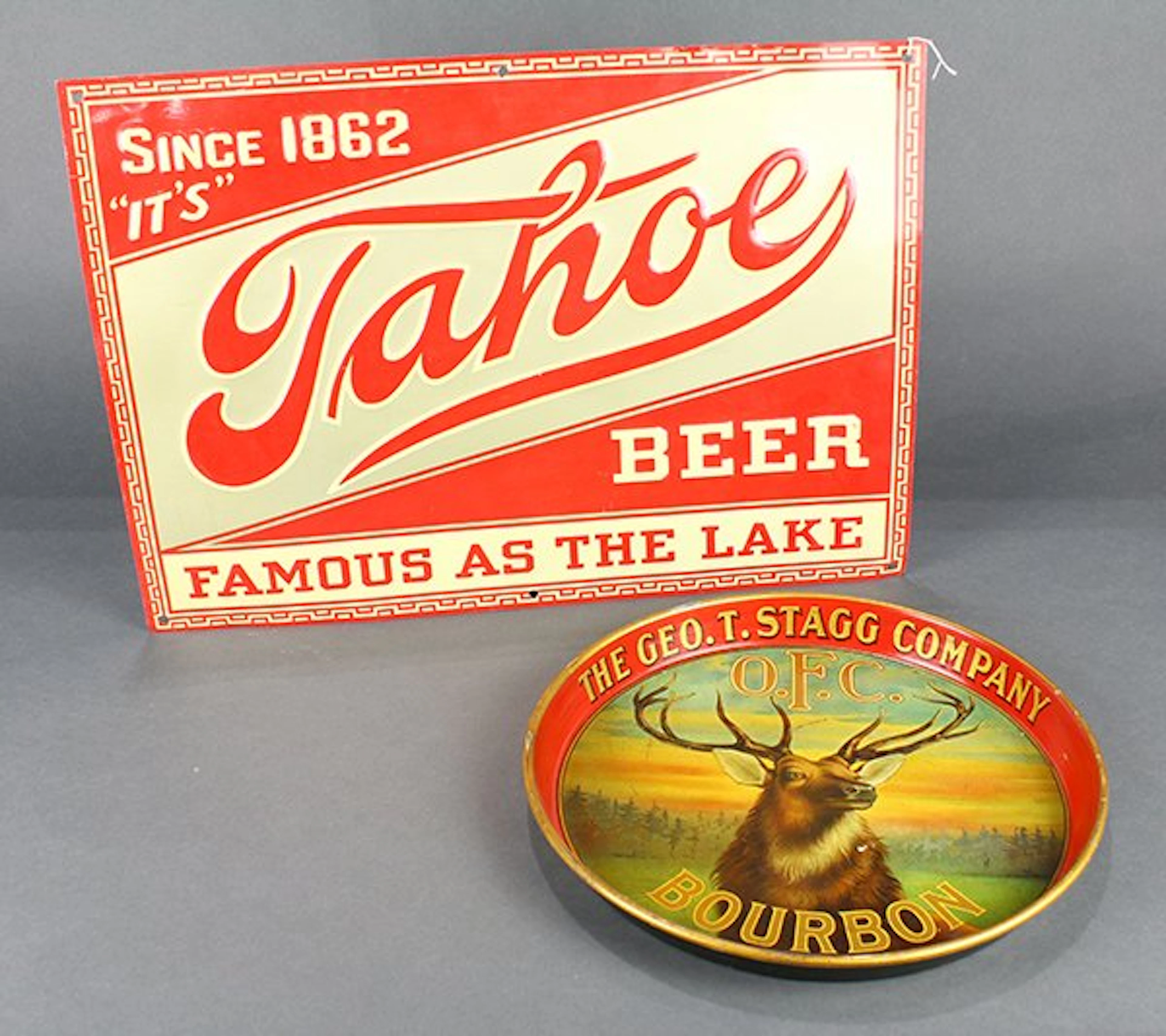 (lot of 2) Tahoe Beer metal advertisement sign, in