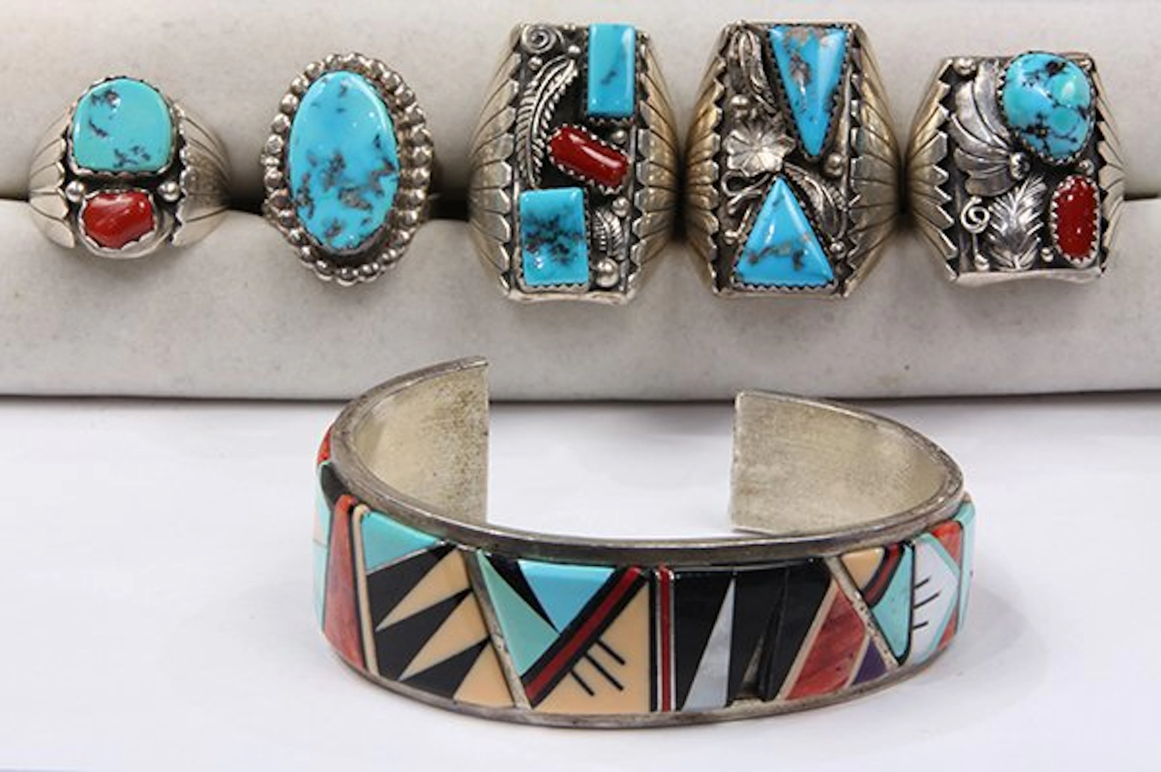 (Lot of 6) Native American gem and silver jewelry