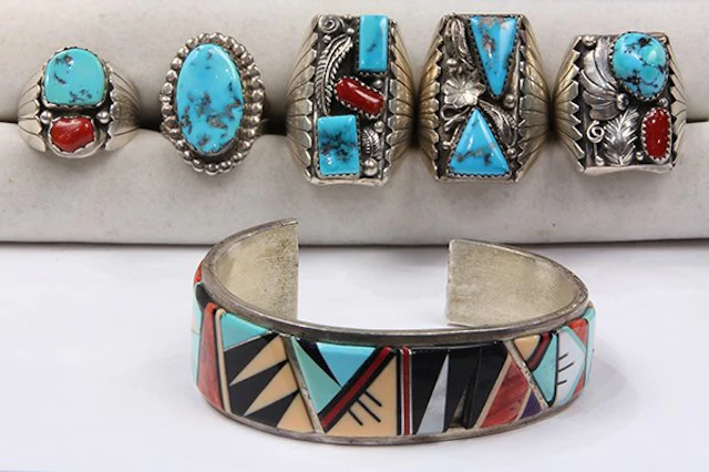 (Lot of 6) Native American gem and silver jewelry
