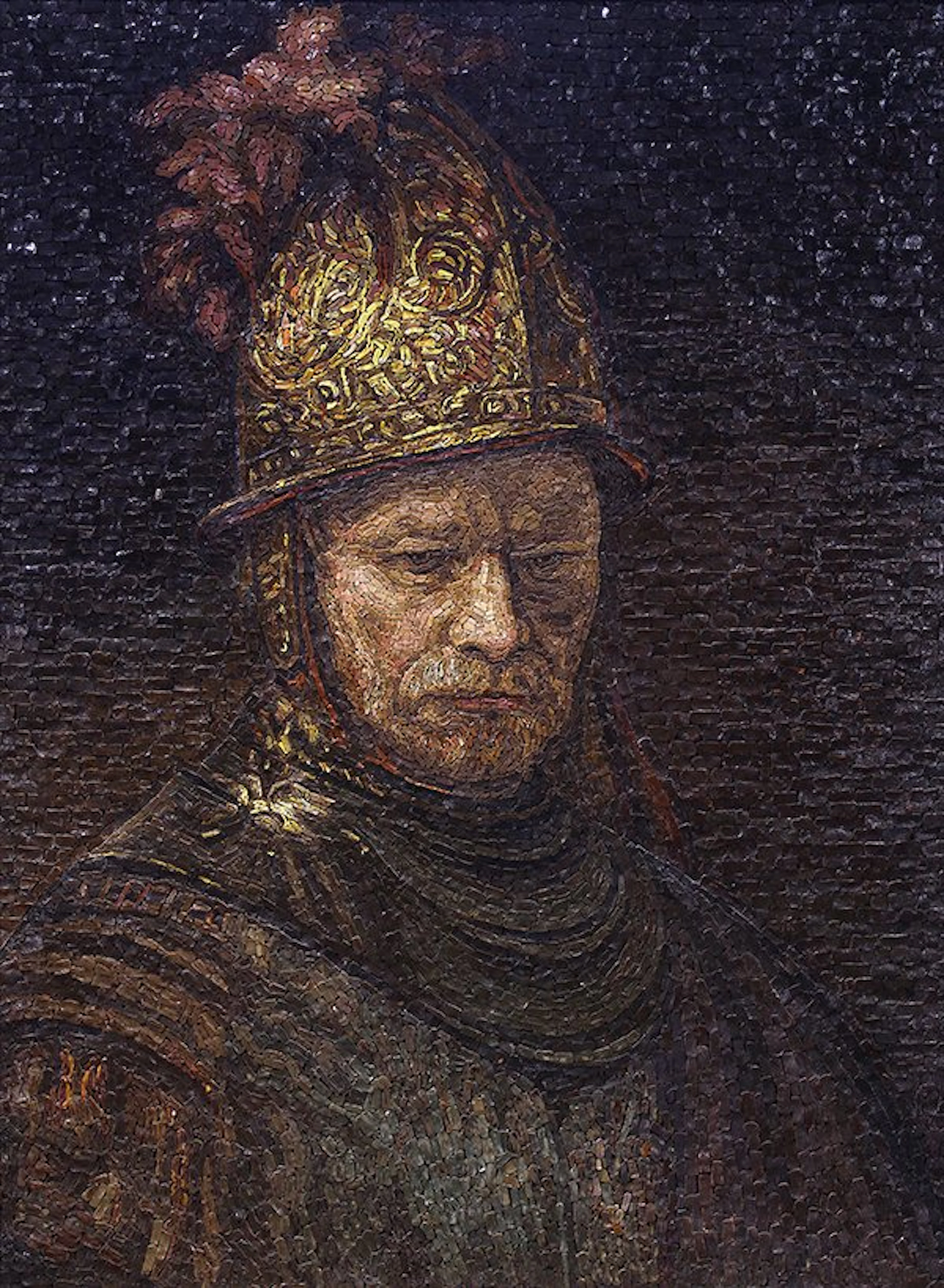 Italian framed mirco-mosaic titled "Casco d'Oro" (The