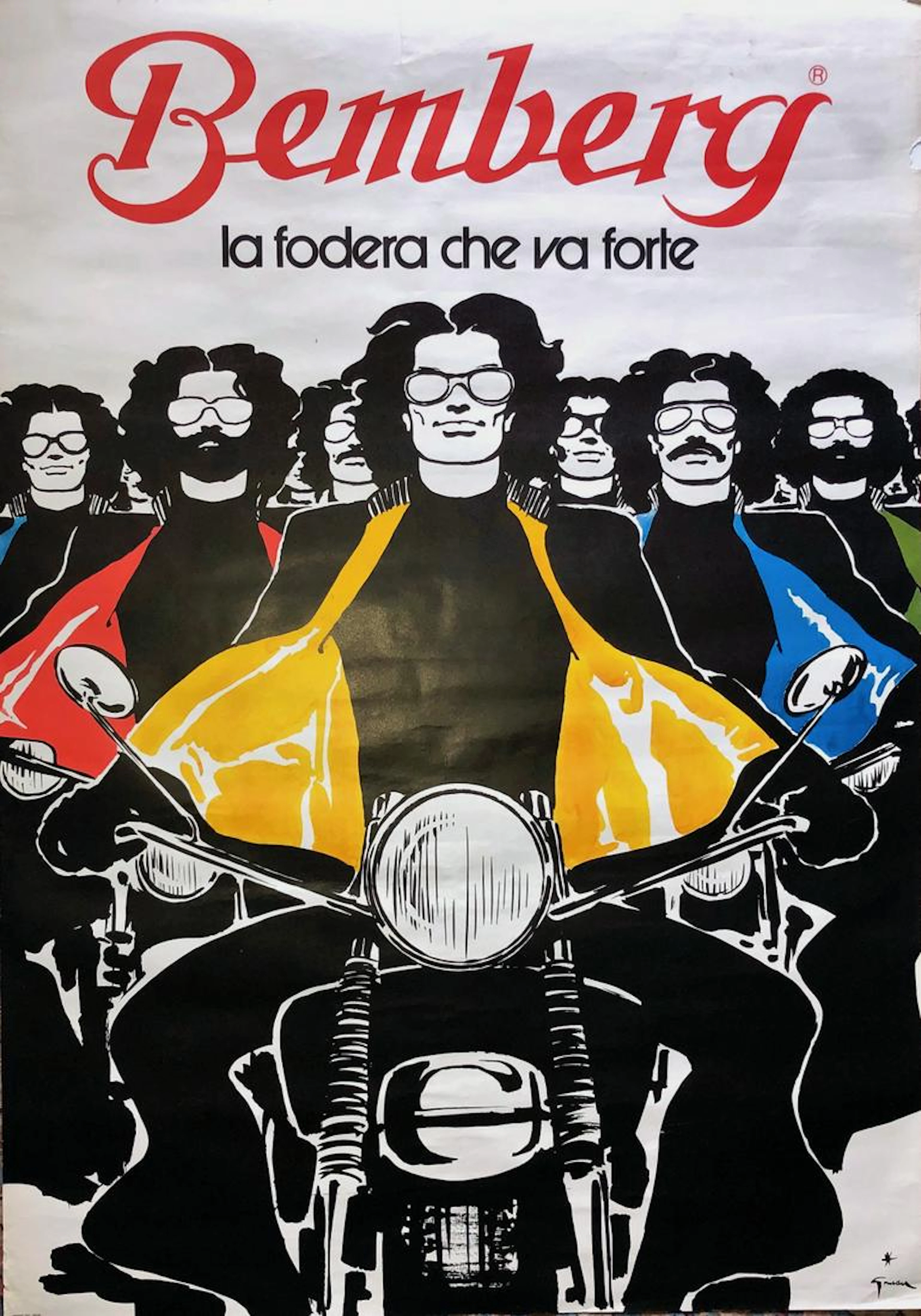 BEMBERG (Bikers) FABRICS Advertisement Poster,Grau 1973