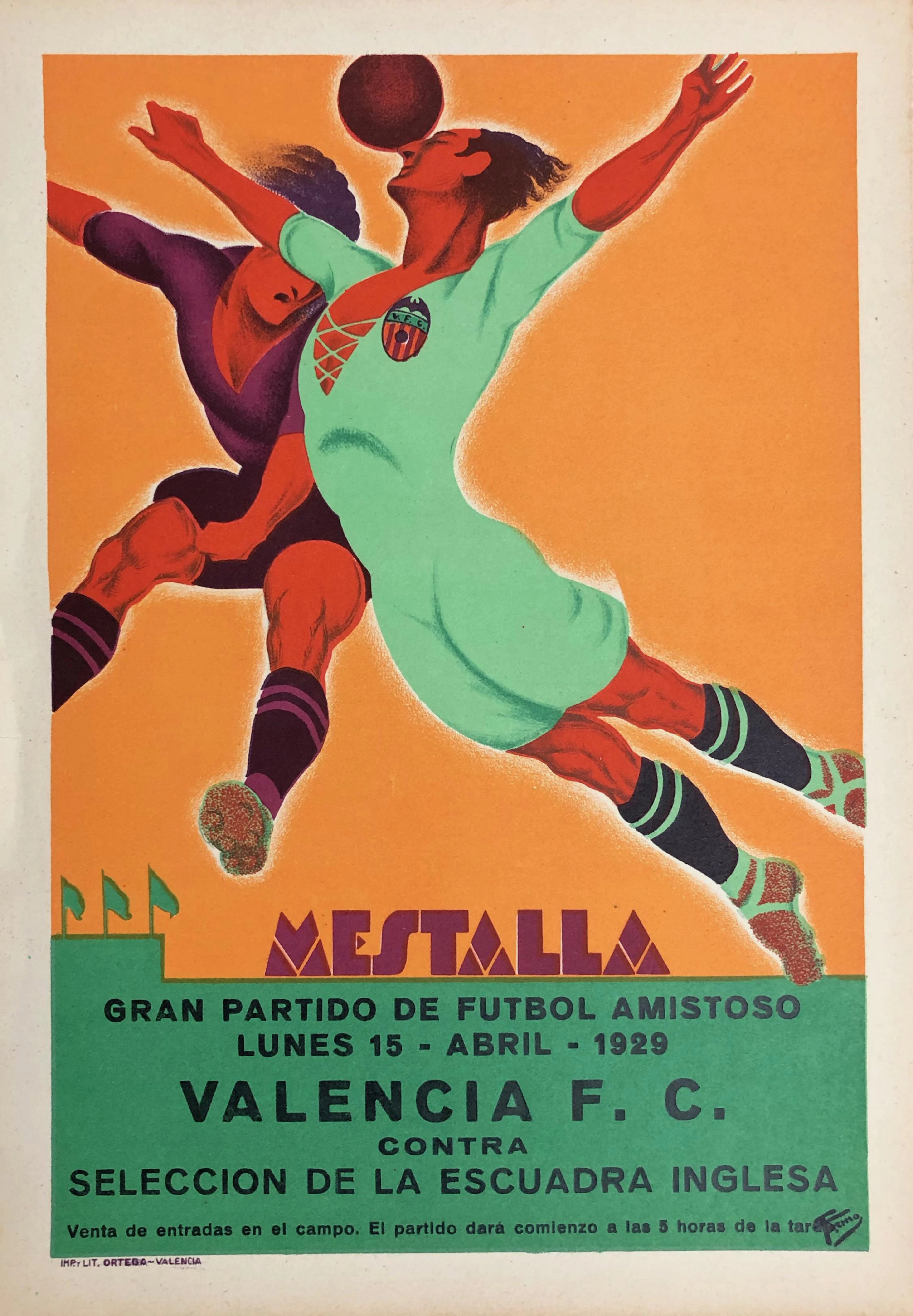 Original Spanish Soccer Mestalla Bar Poster, 1929