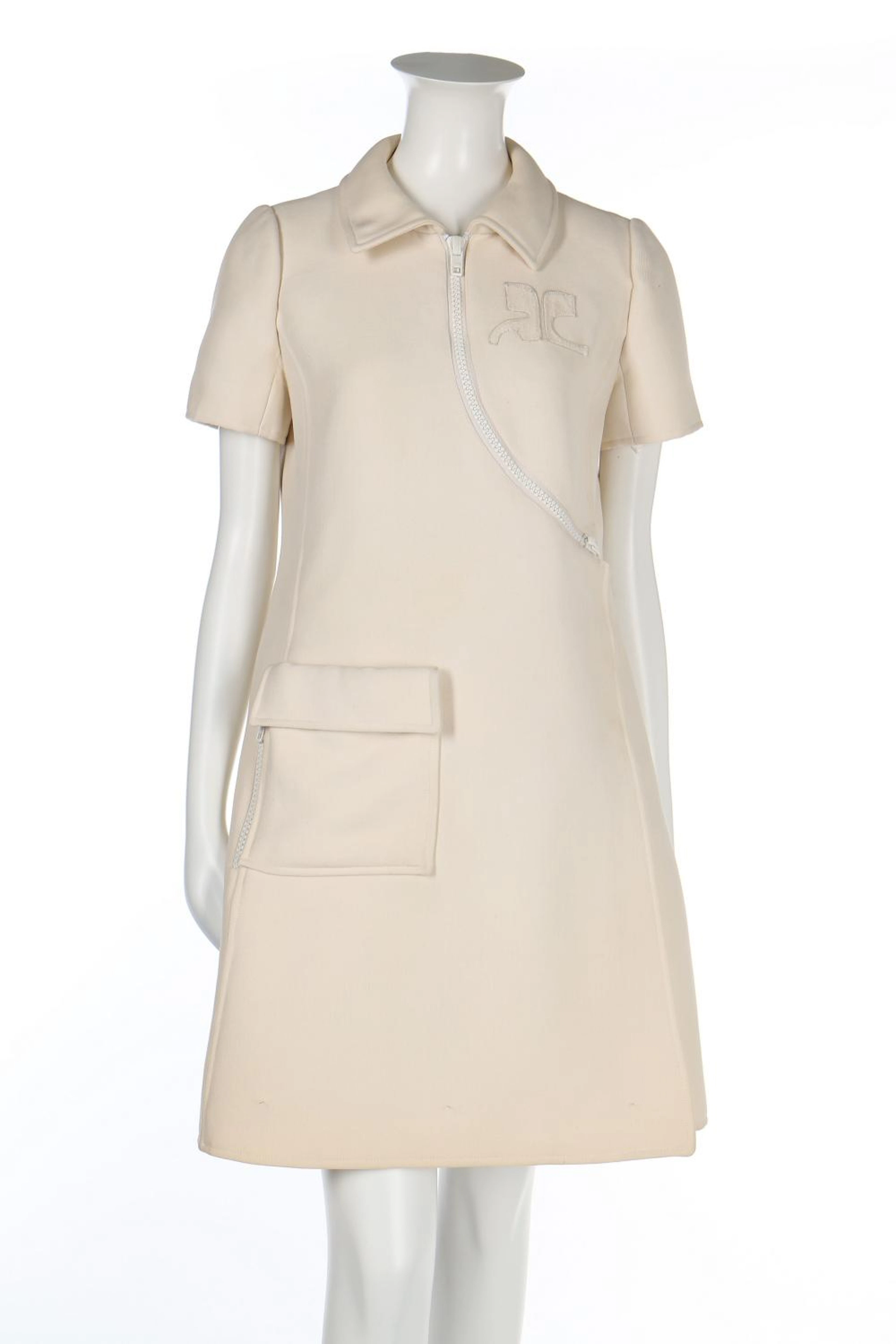 An André Courrèges ivory wool dress, circa 1970, Paris labelled and numbere