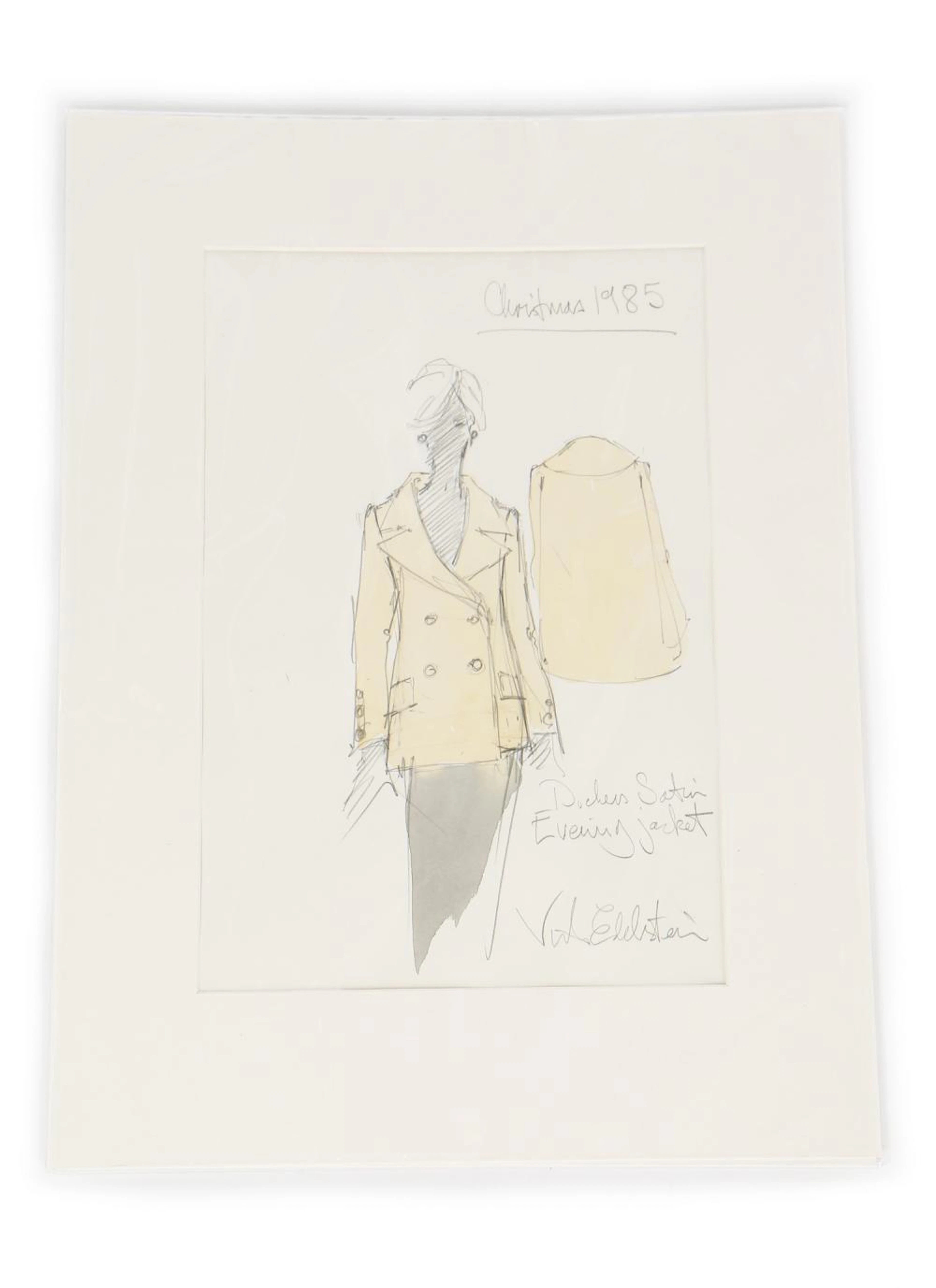 The Victor Edelstein Archive: fashion sketch of an ivory Duchesse satin eve