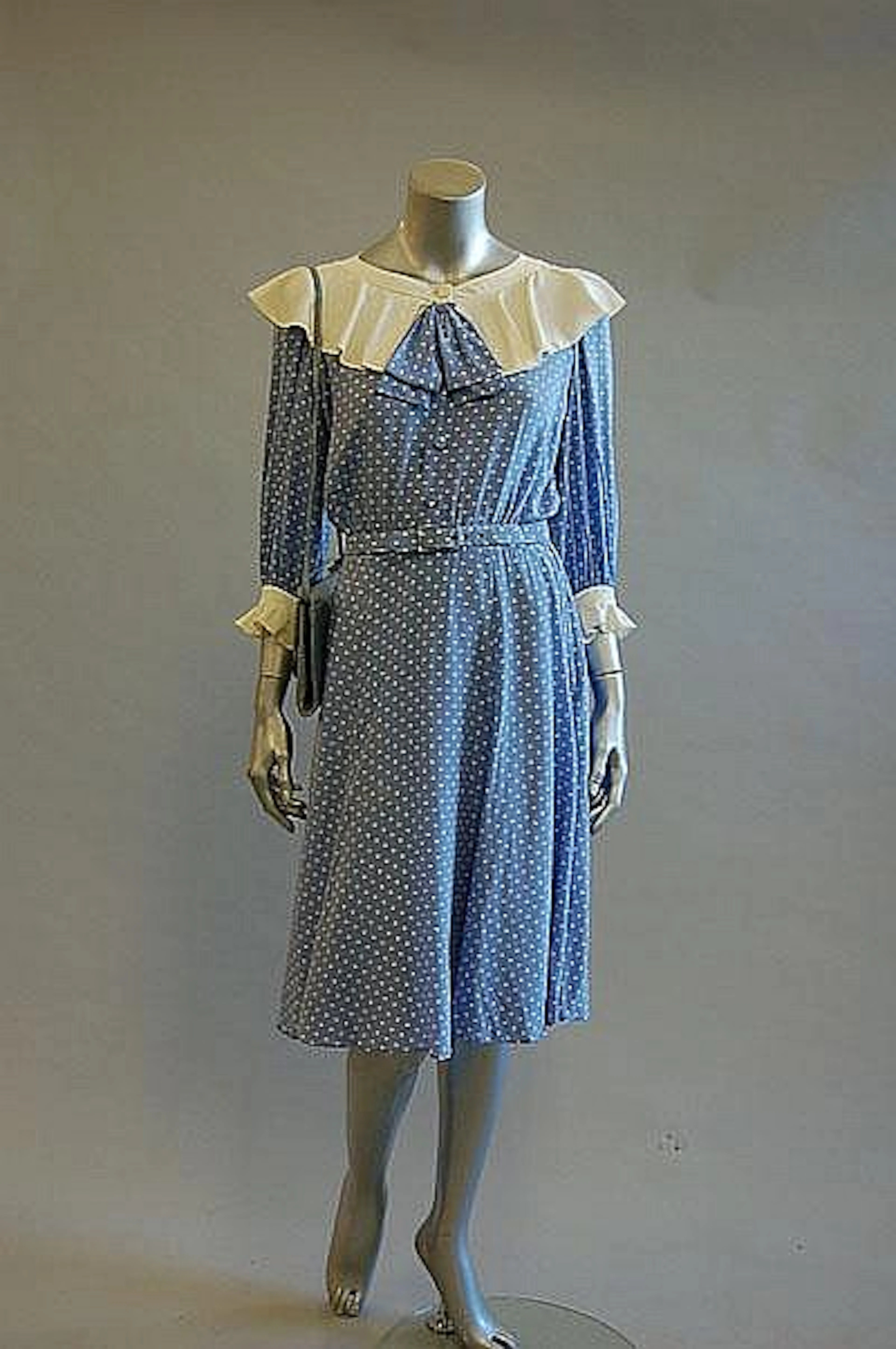 The blue and white polka dot gown worn by