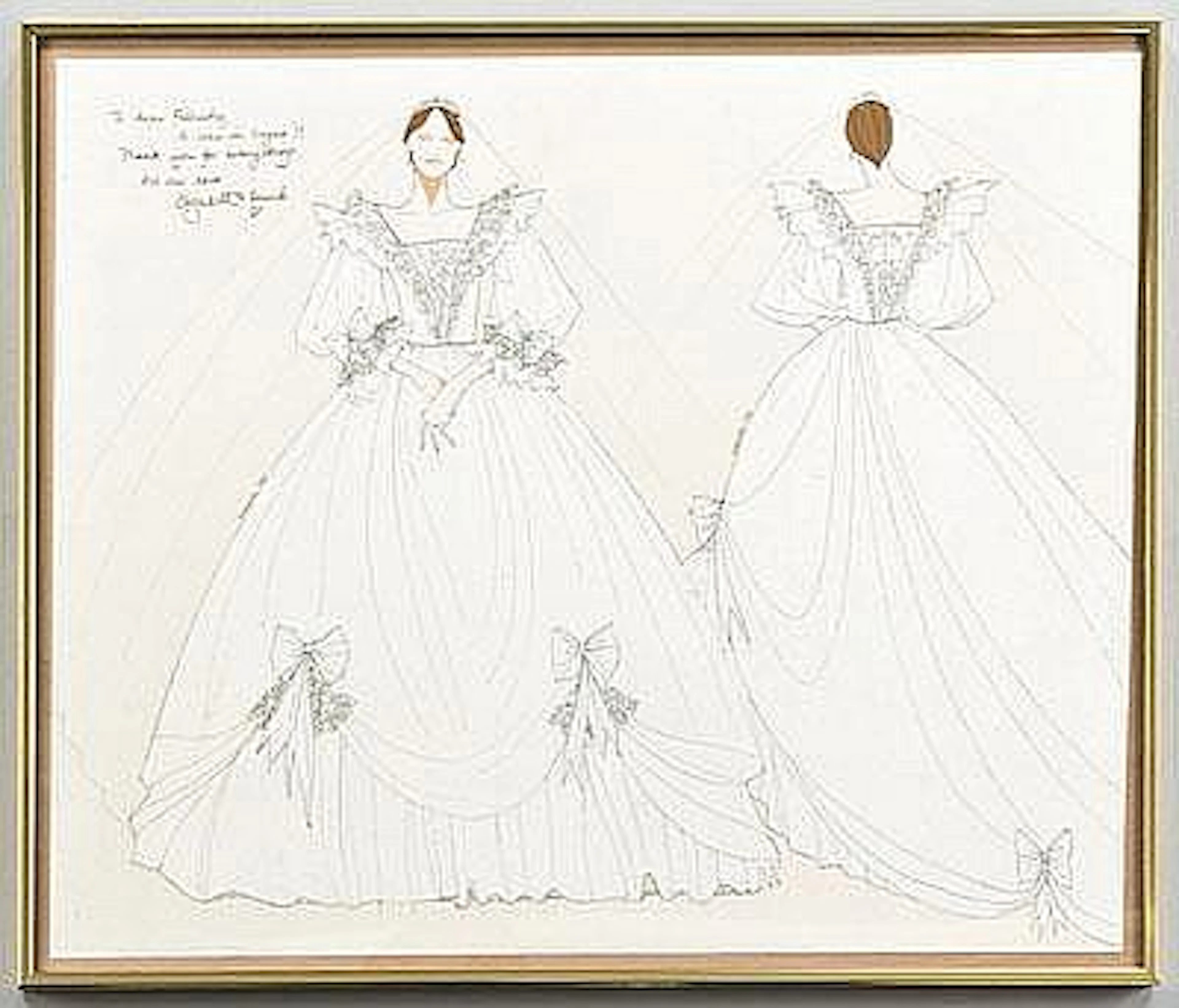 An Elizabeth Emanuel sketch of royal bridal gown
