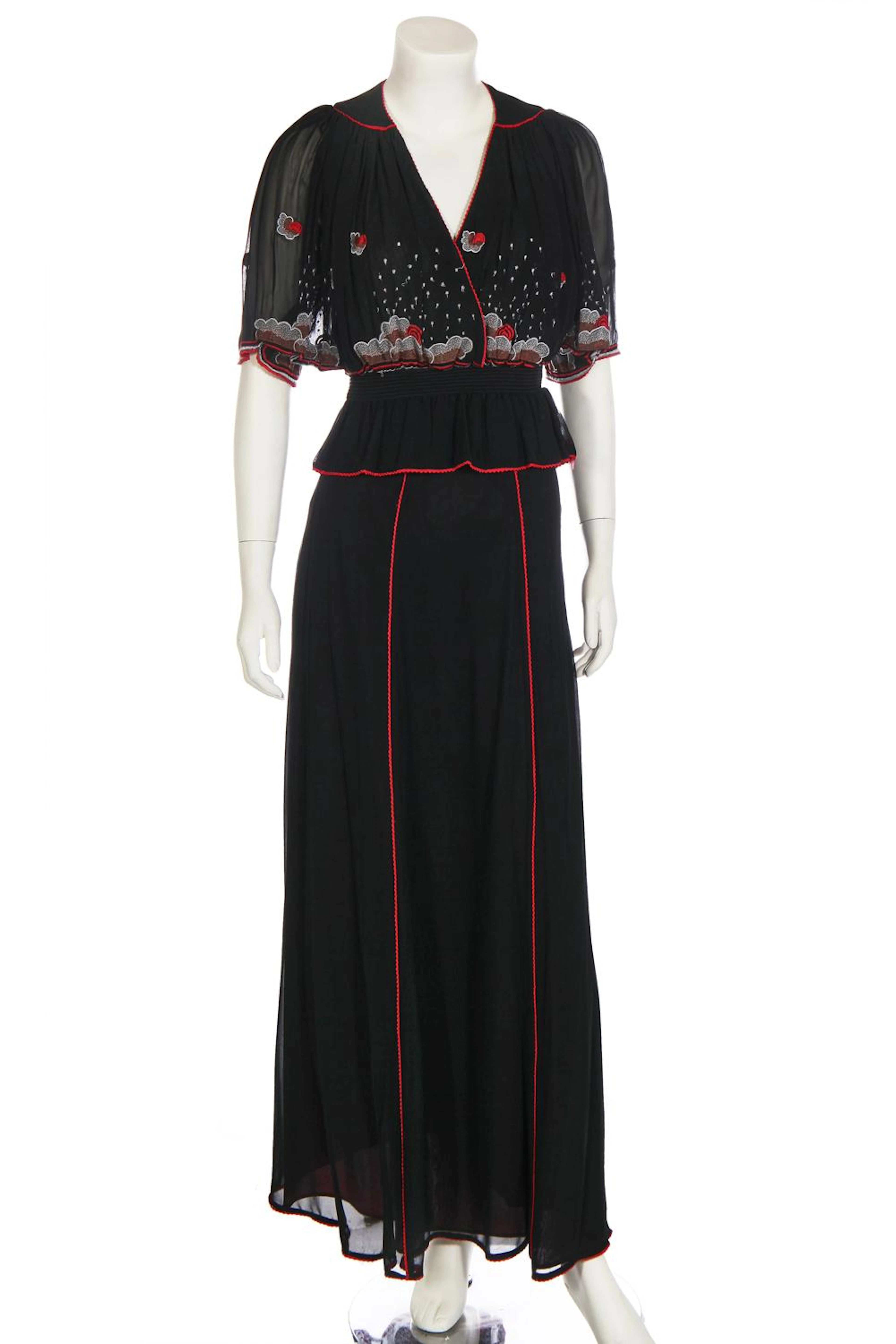 A Janice Wainwright embroidered black chiffon ensemble, 1970s,
