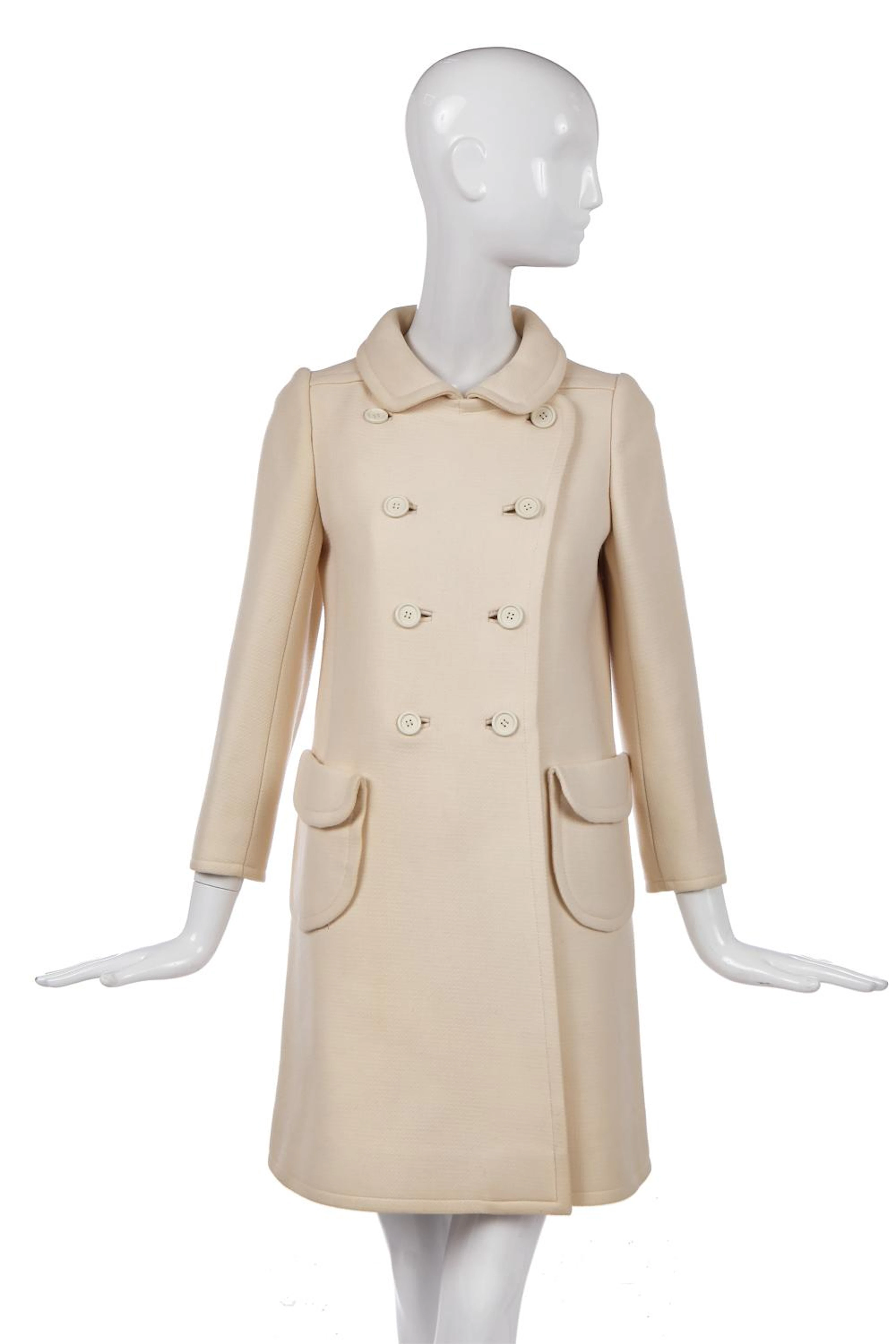 A Courrèges double-breasted cream textured-wool coat, circa 1968,