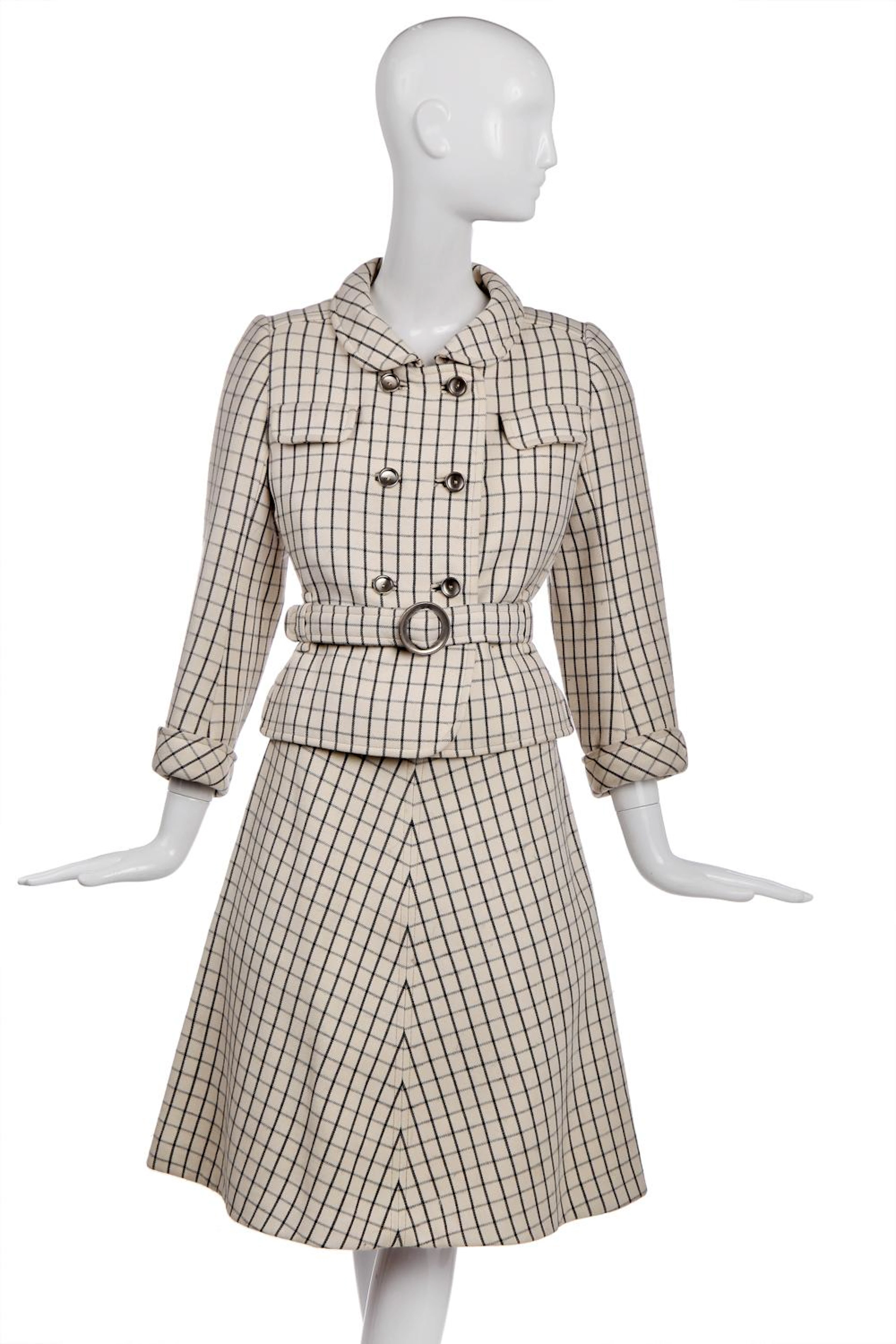 A Courrèges double-breasted checked wool suit, 1969,